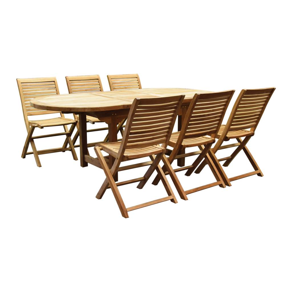 AVH-Collectie Arona Ovaal uitschuifbare dining tuinset 160-210x90 cm blad 2,8 cm 7-delig teak
