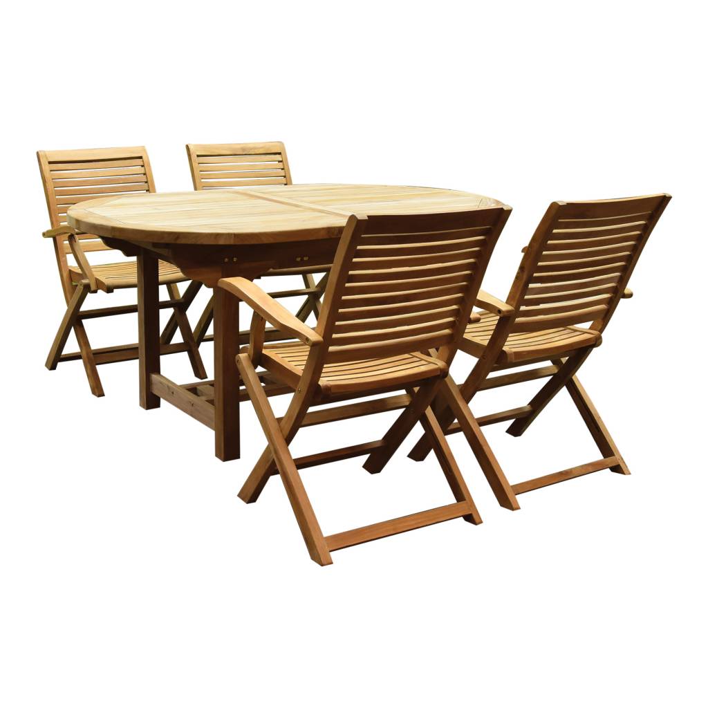 AVH-Collectie Arona Ovaal uitschuifbare dining tuinset 160-210x100 cm blad 4 cm 5-delig teak