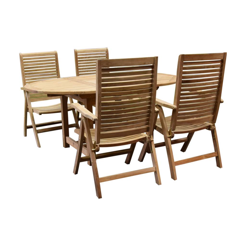 AVH-Collectie Arona Ovaal uitschuifbare dining tuinset 160-210x100 cm blad 2,8 cm 5-delig teakhout