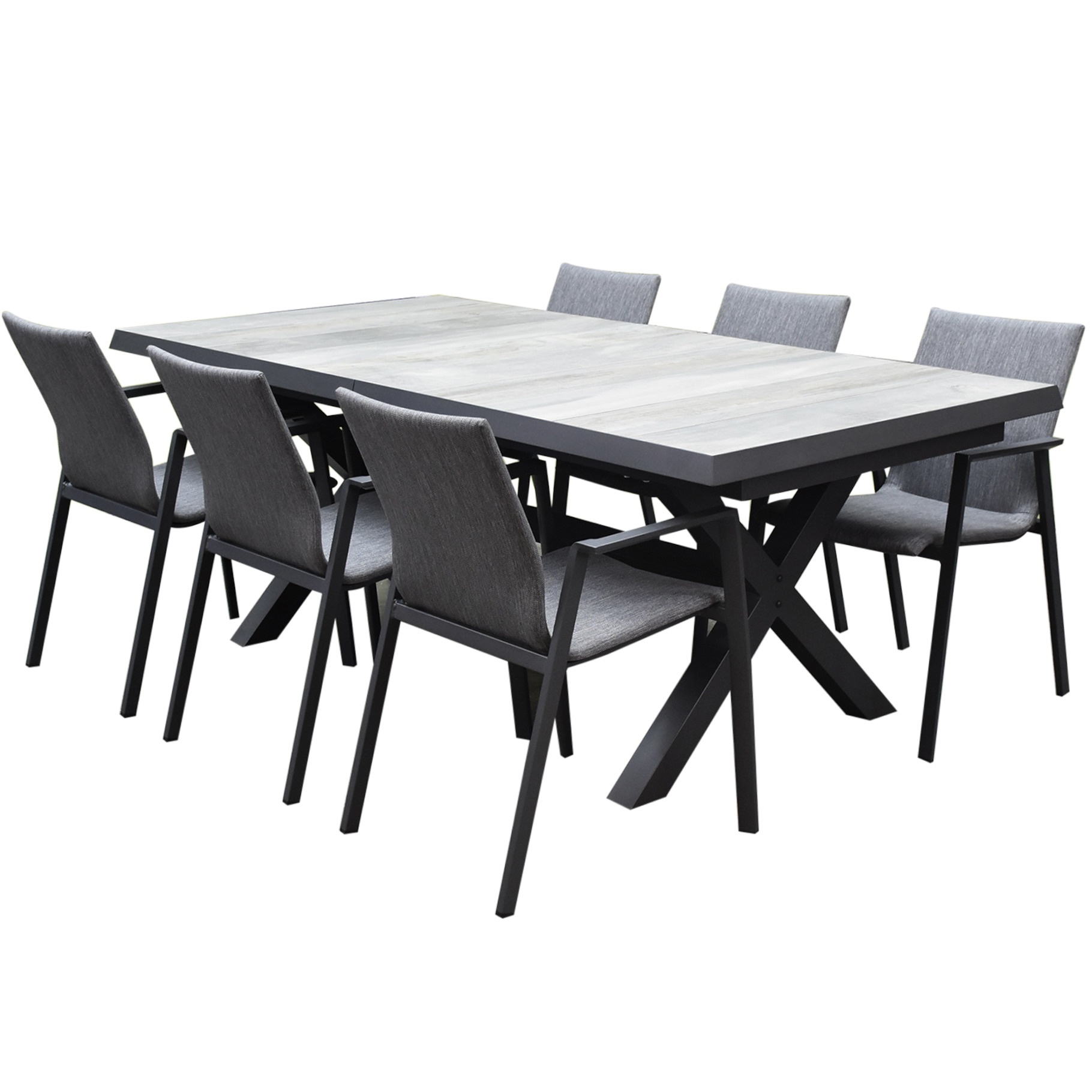 AVH-Collectie Nancy New Delhi dining tuinset uitschuifbaar 204-264x103xH74,5 cm 7 delig  aluminium