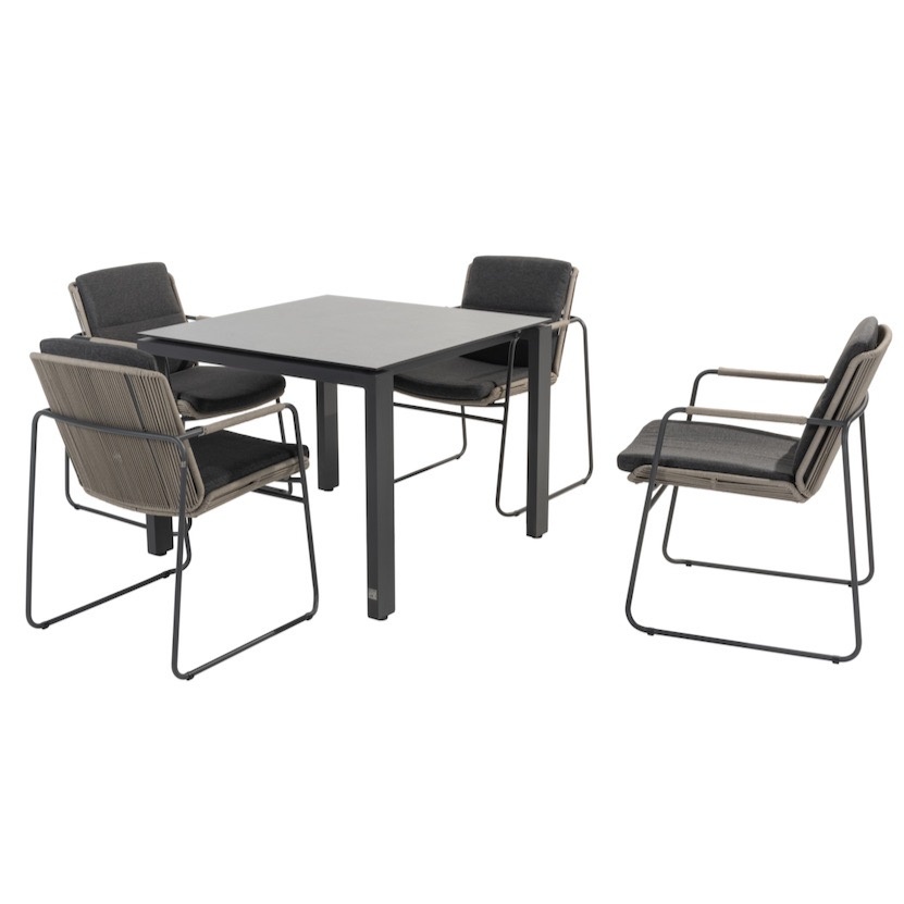 4 Seasons Outdoor Goa Parma dining tuinset 95x95xH75 cm 5 delig HPL donkergrijs taupe Taste 4SO