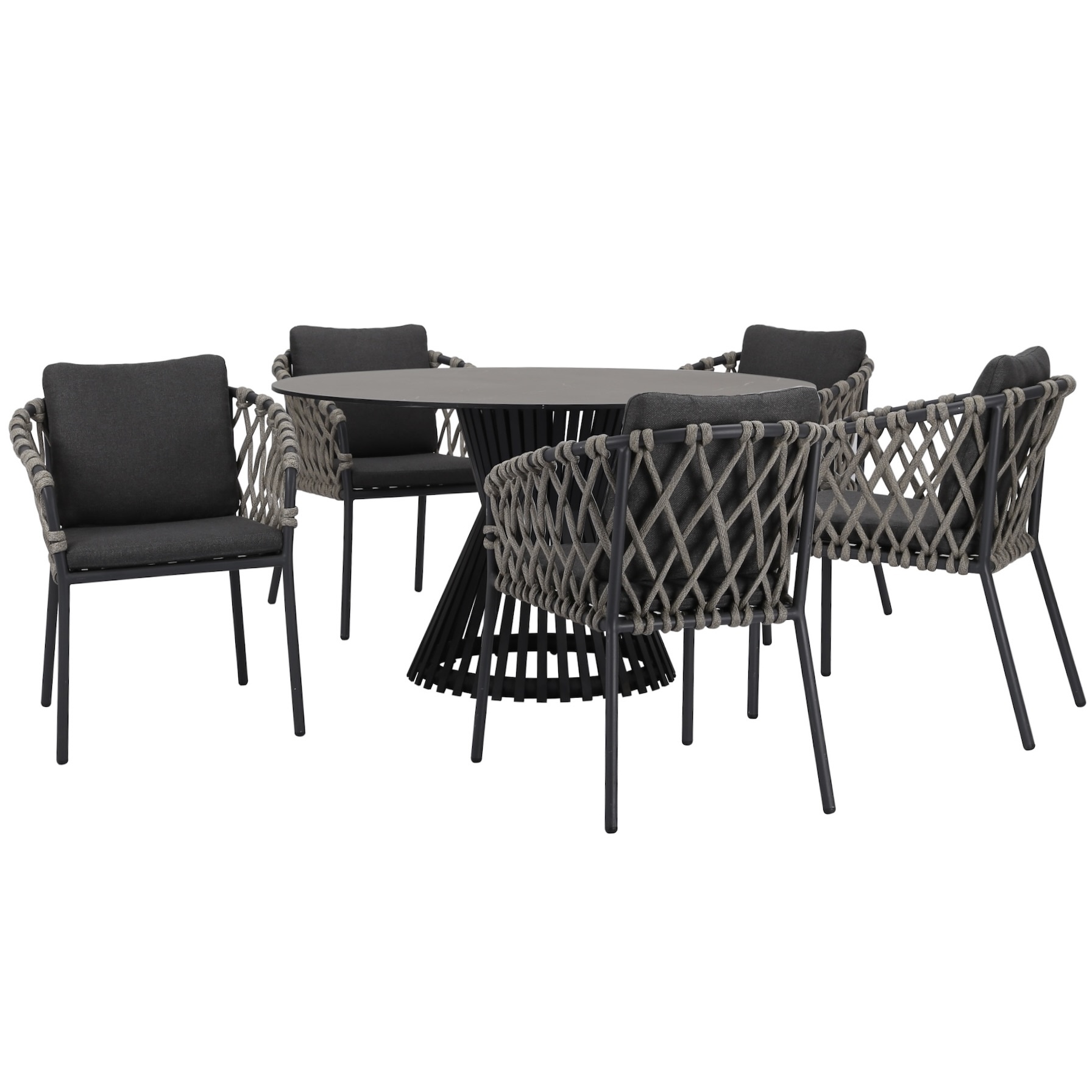 AVH-Collectie Amalfi Pasadena dining tuinset 140 cm rond 6 delig antraciet keramiek