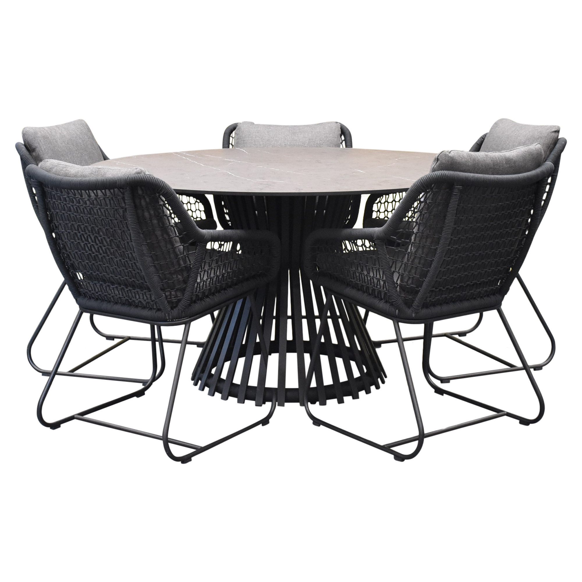 AVH-Collectie Savona Pasadena dining tuinset 140xH75 cm rond 6 delig aluminium