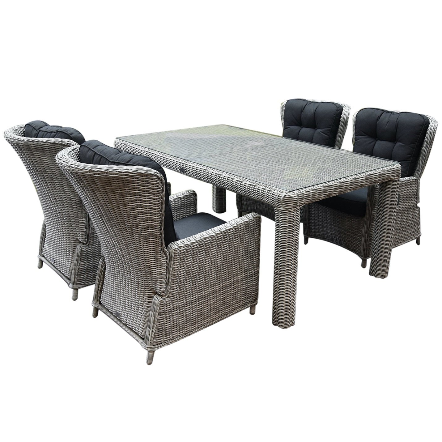 AVH-Collectie Marina lounge Bergamo dining tuinset 180x100xH75 cm 5-delig verstelbaar wit