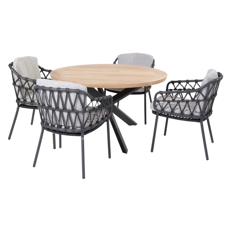 4 Seasons Outdoor Prado Calpi dining tuinset 130 cm rond 5 delig rope teak 