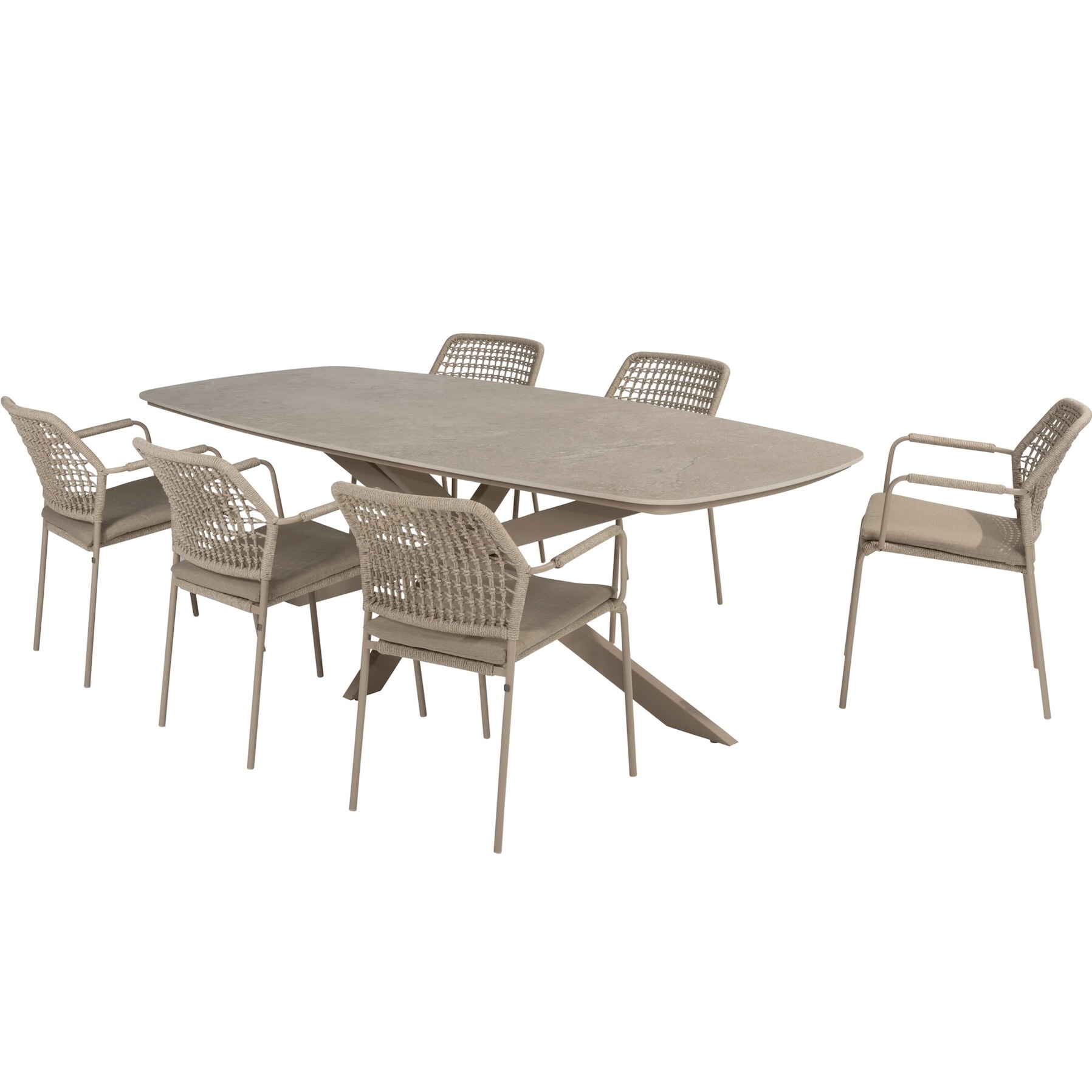 Taste 4SO Barista Prado dining tuinset 240x105xH75 cm 7 delig latte met keramisch deens ovaal blad 