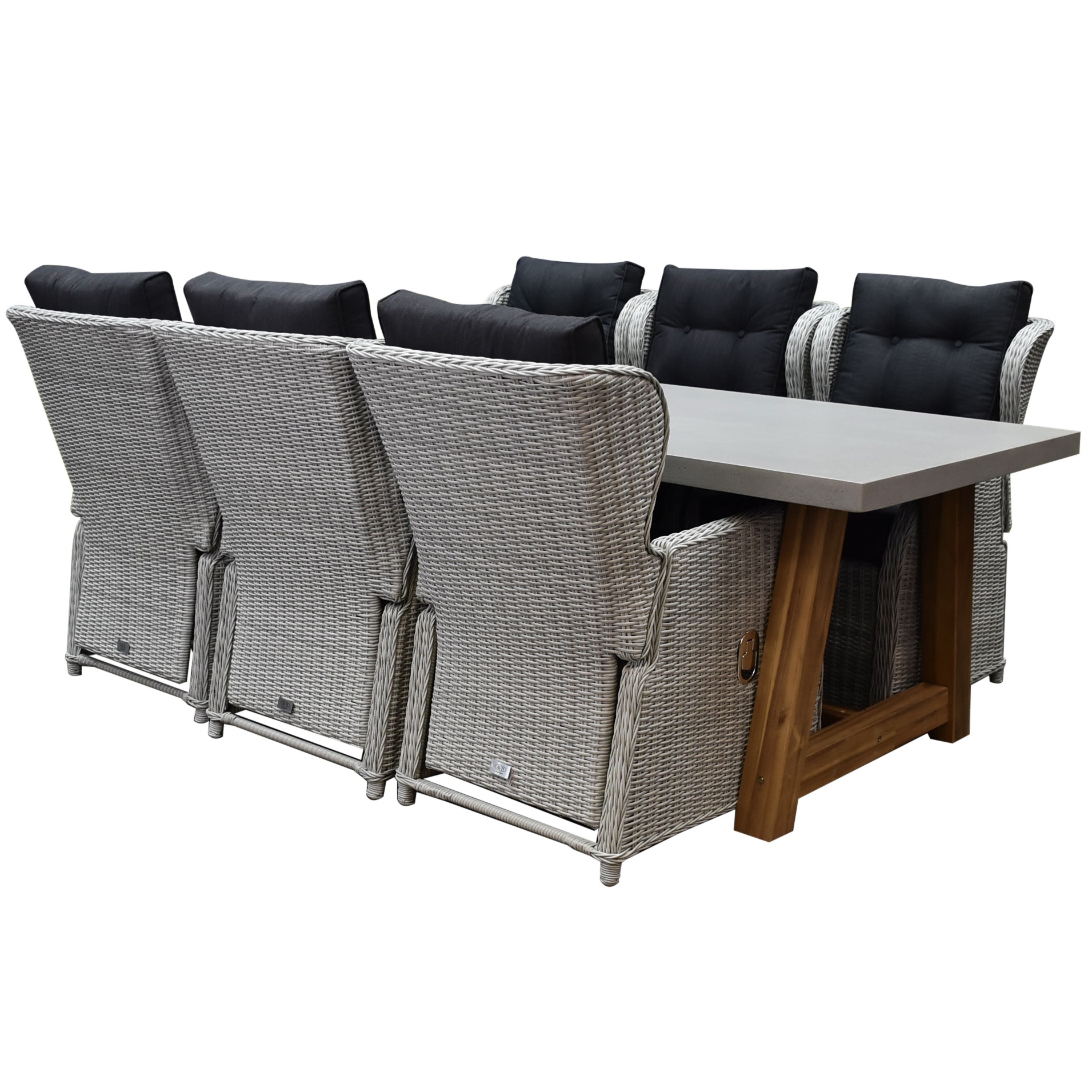 AVH-Collectie Ibiza xl Veltis dining tuinset 250x100xH76 cm 7 delig wit grijs verstelbaar