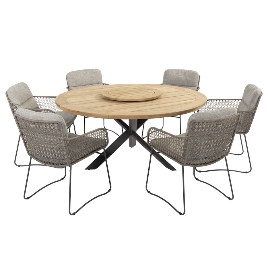 4 Seasons Outdoor Aprilla Prado dining tuinset 160 cm rond 7 delig Pure 