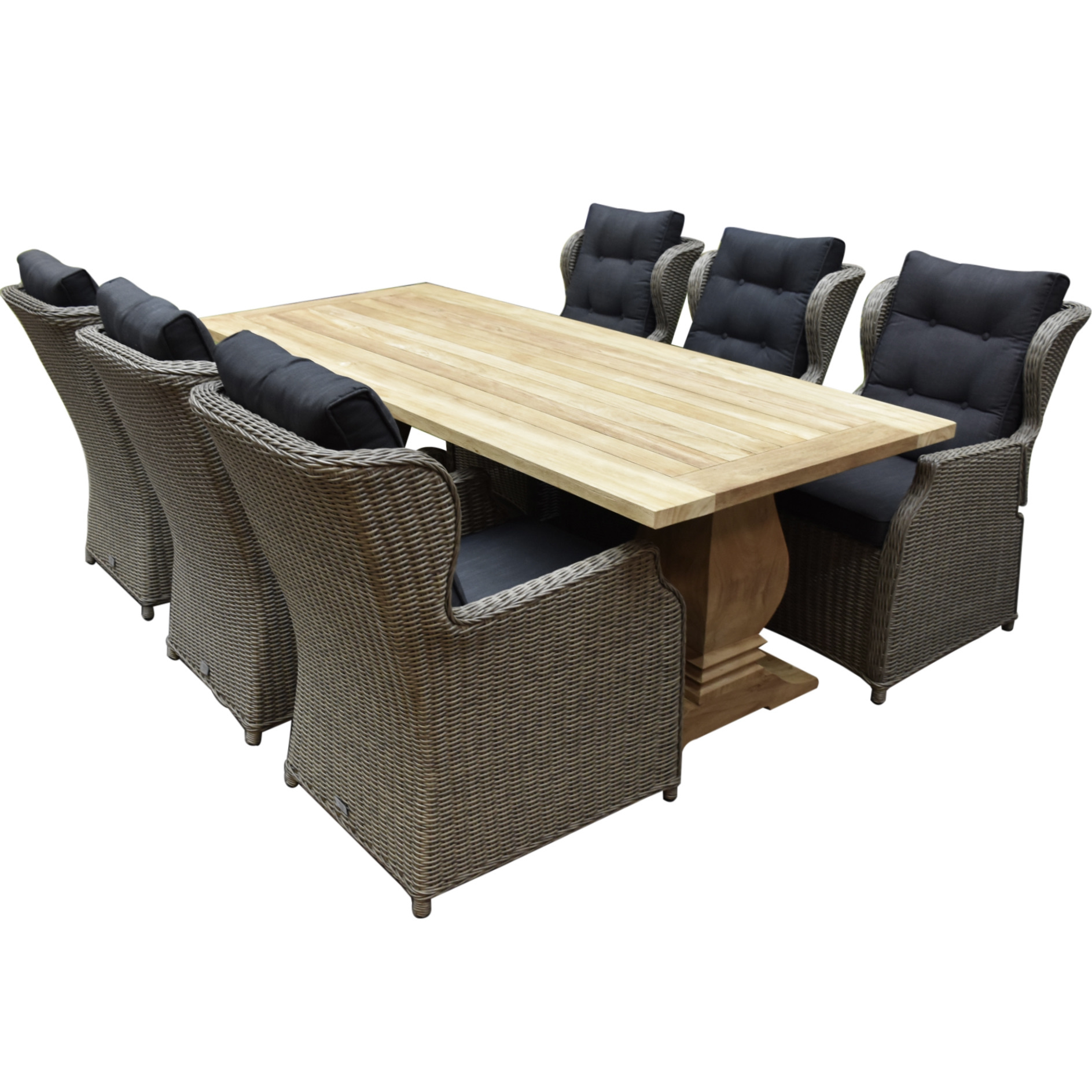 AVH-Collectie Ibiza Geneva dining tuinset 240x100xH77 cm 7 delig grijs teak