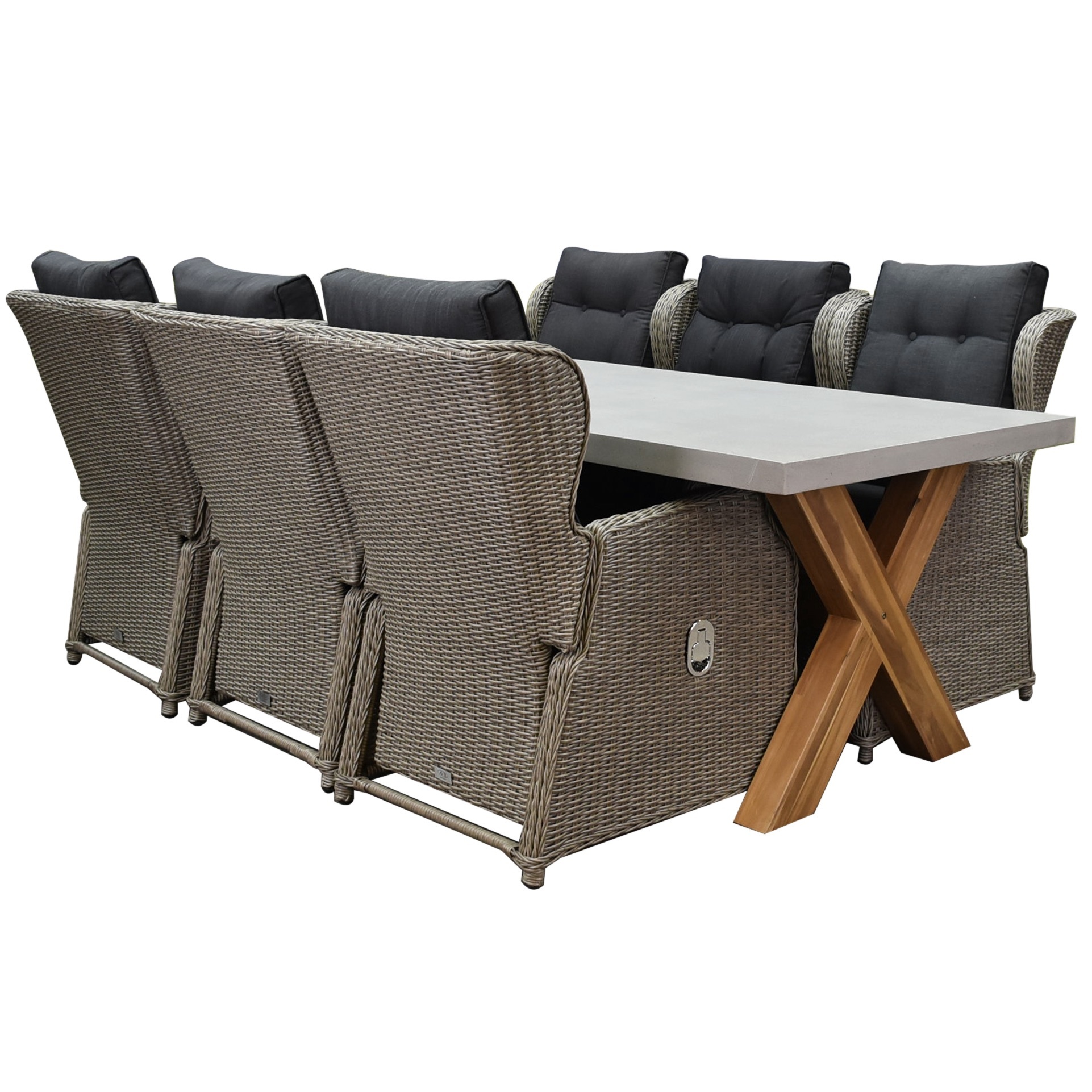 AVH-Collectie Ibiza xl Norwich dining tuinset 240x100xH76 cm 7 delig grijs verstelbaar