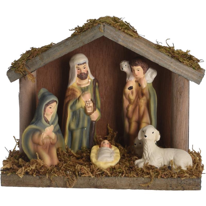 Home & Styling Kerststal met 5 figuren 16x7x12cm