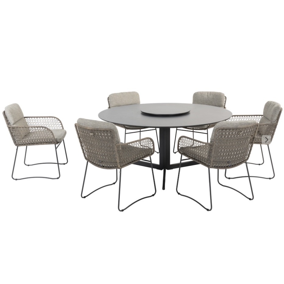 4 Seasons Outdoor Embrace Aprilla dining tuinset 160 cm rond 7 delig HPL Pure 