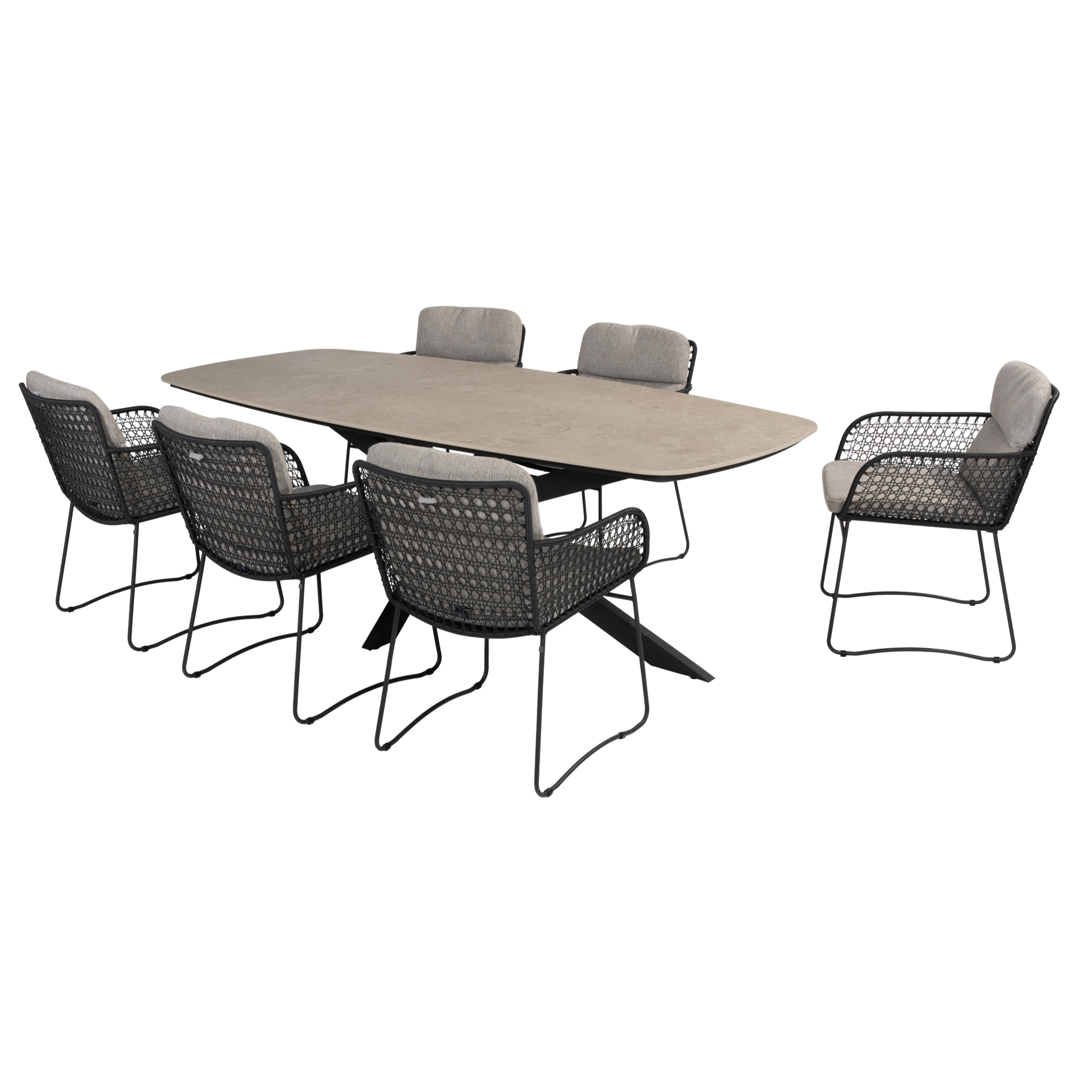 4 Seasons Outdoor Prado Aprilla barrel dining tuinset 7 delig 240x105xH75 cm keramiek antraciet 
