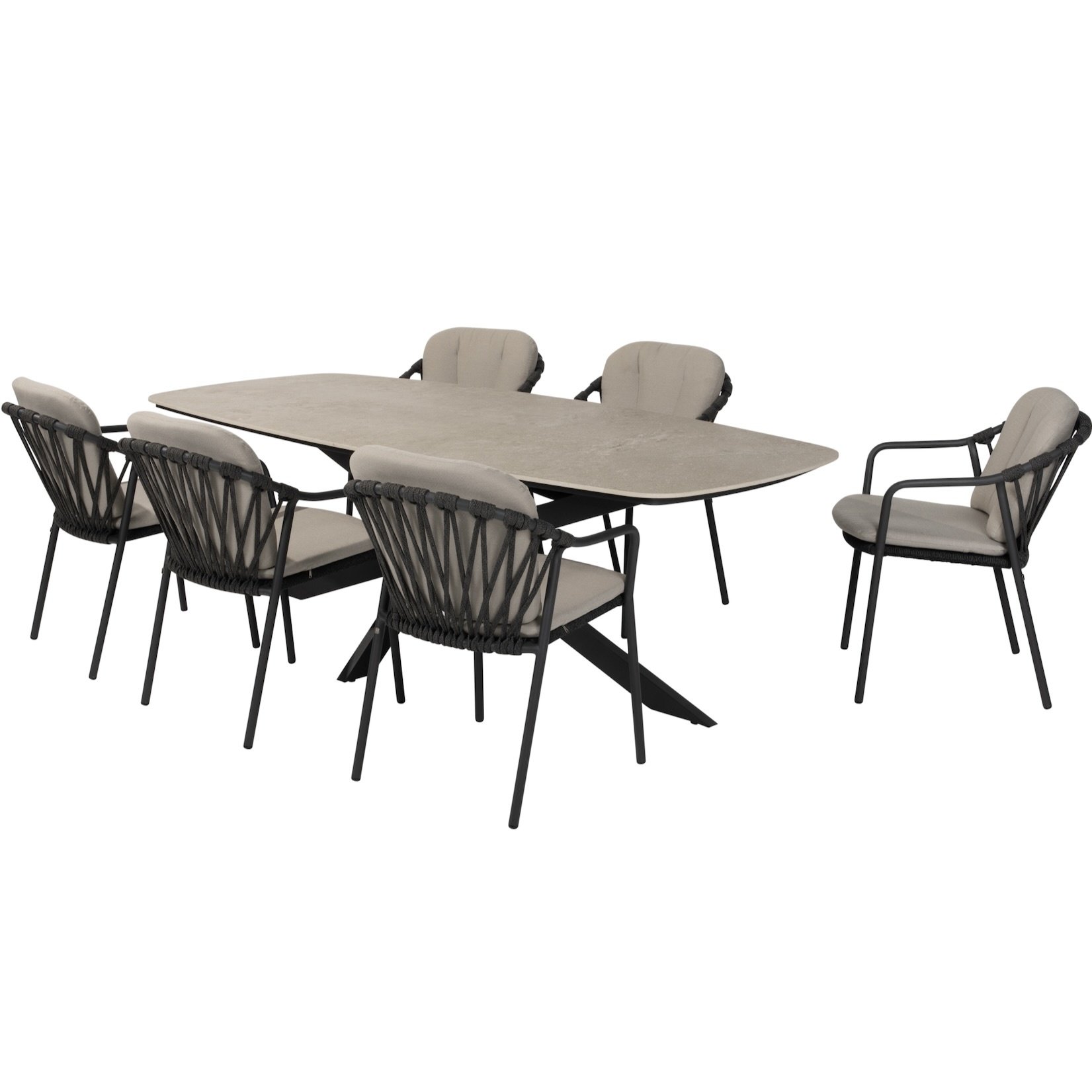 Taste 4SO Manitoba Prado dining tuinset 240x105xH75 cm 7 delig antraciet met keramisch deens ovaal blad 