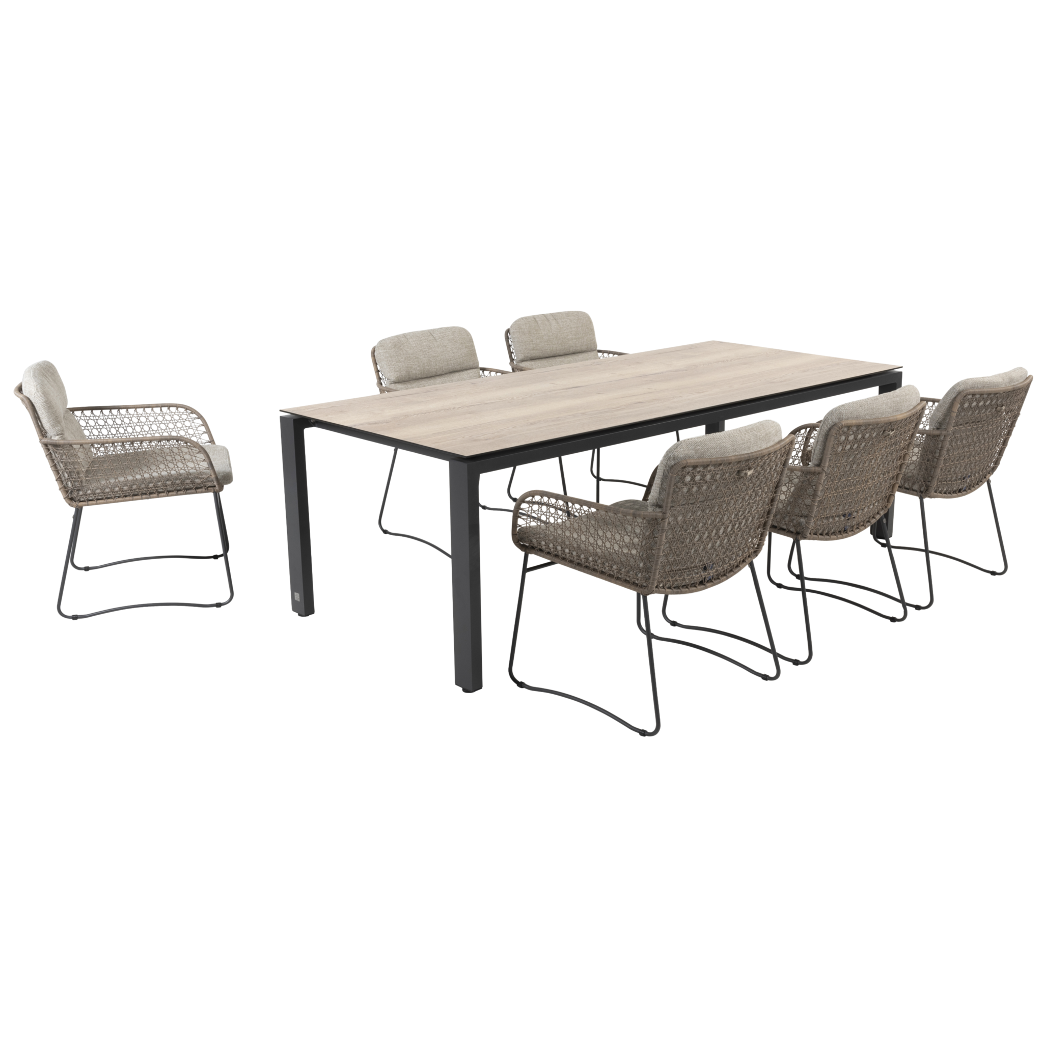 4 Seasons Outdoor Goa Aprilla dining tuinset Pure 220x95xH75 cm 7 delig HPL woodlook 
