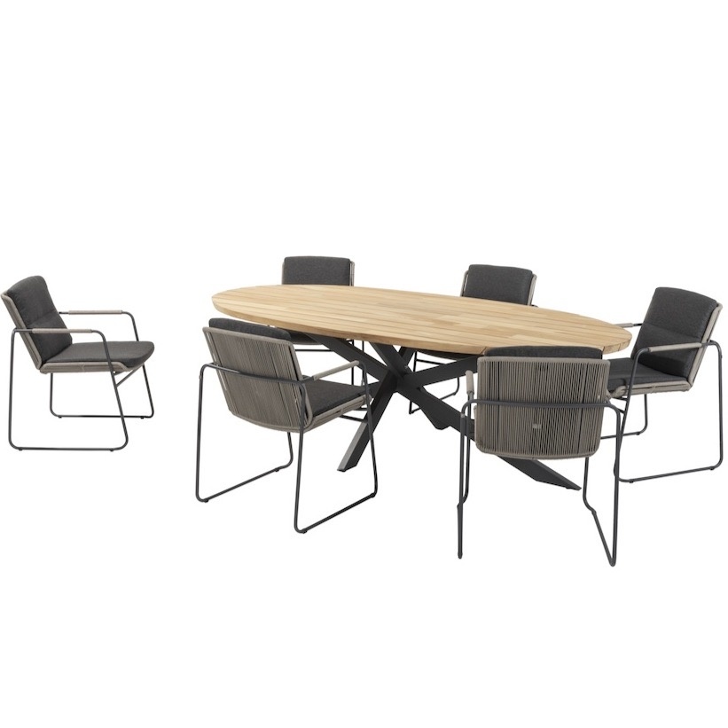 Taste 4SO Parma Prado ellips dining tuinset teak 240x115xH75 cm 7 delig teak antraciet 4 Seasons Outdoor