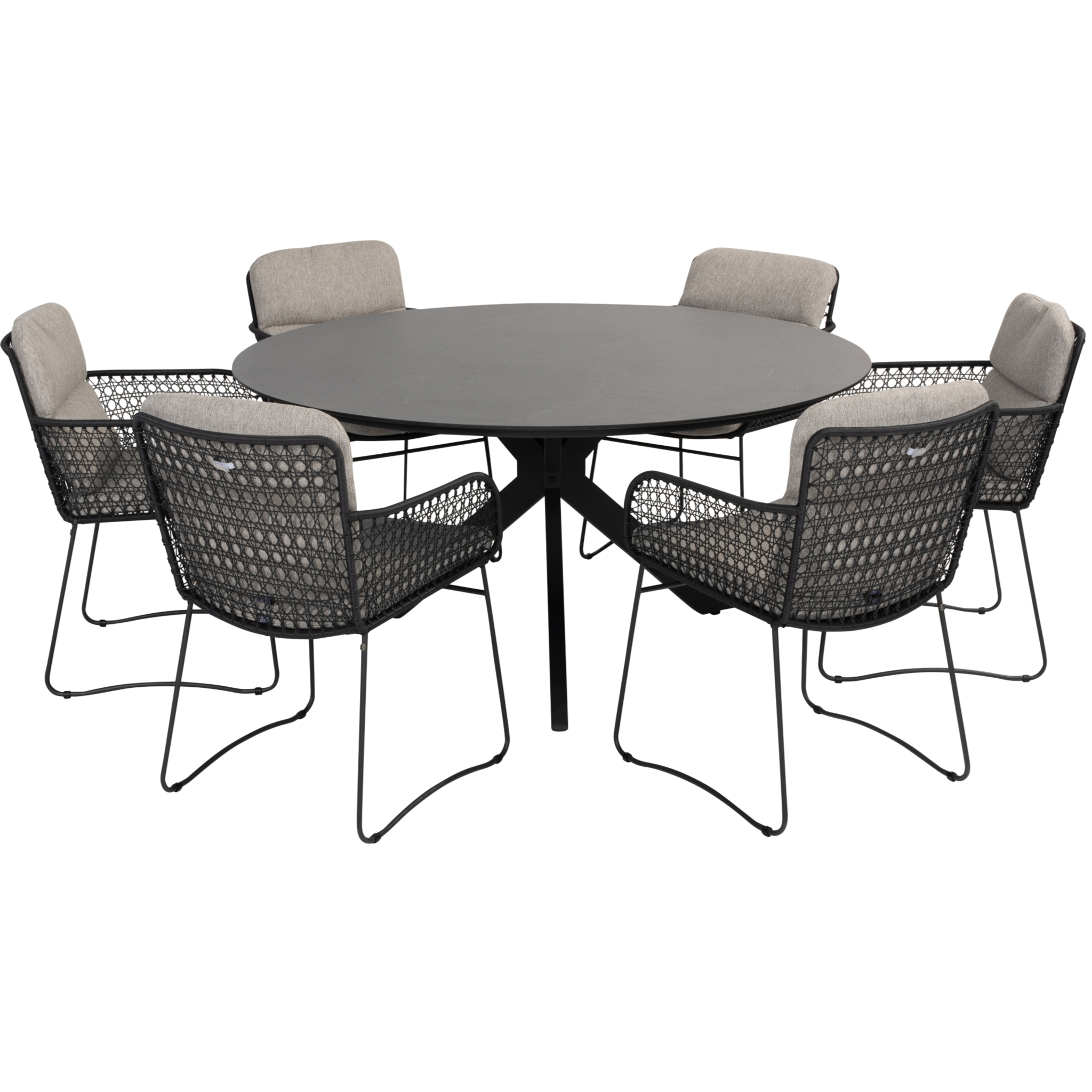4 Seasons Outdoor Locarno Aprilla dining tuinset 7 delig 160 cm rond HPL antraciet 