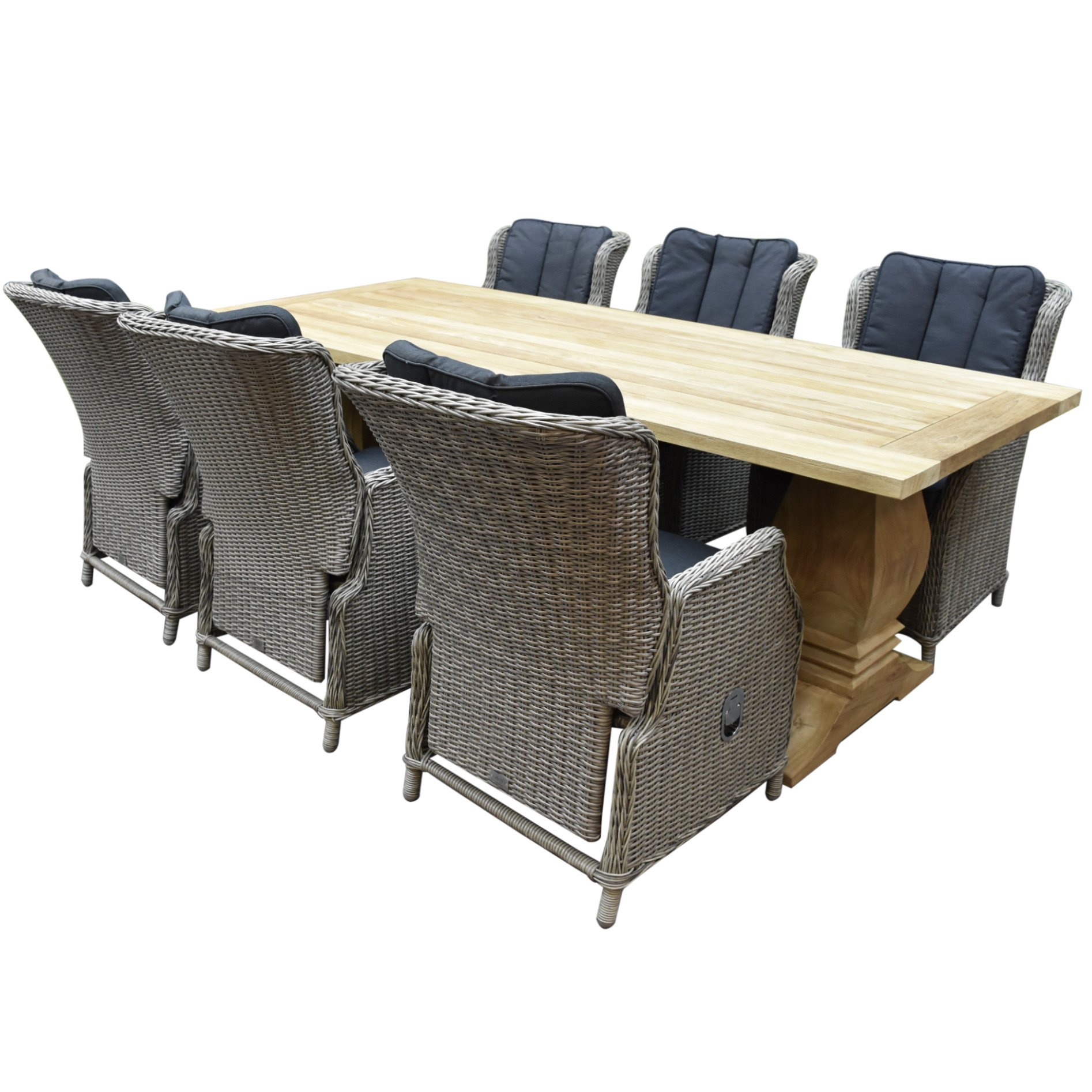 AVH-Collectie Darwin Geneva dining tuinset 240x100xH77 cm 7 delig verstelbaar grijs teak