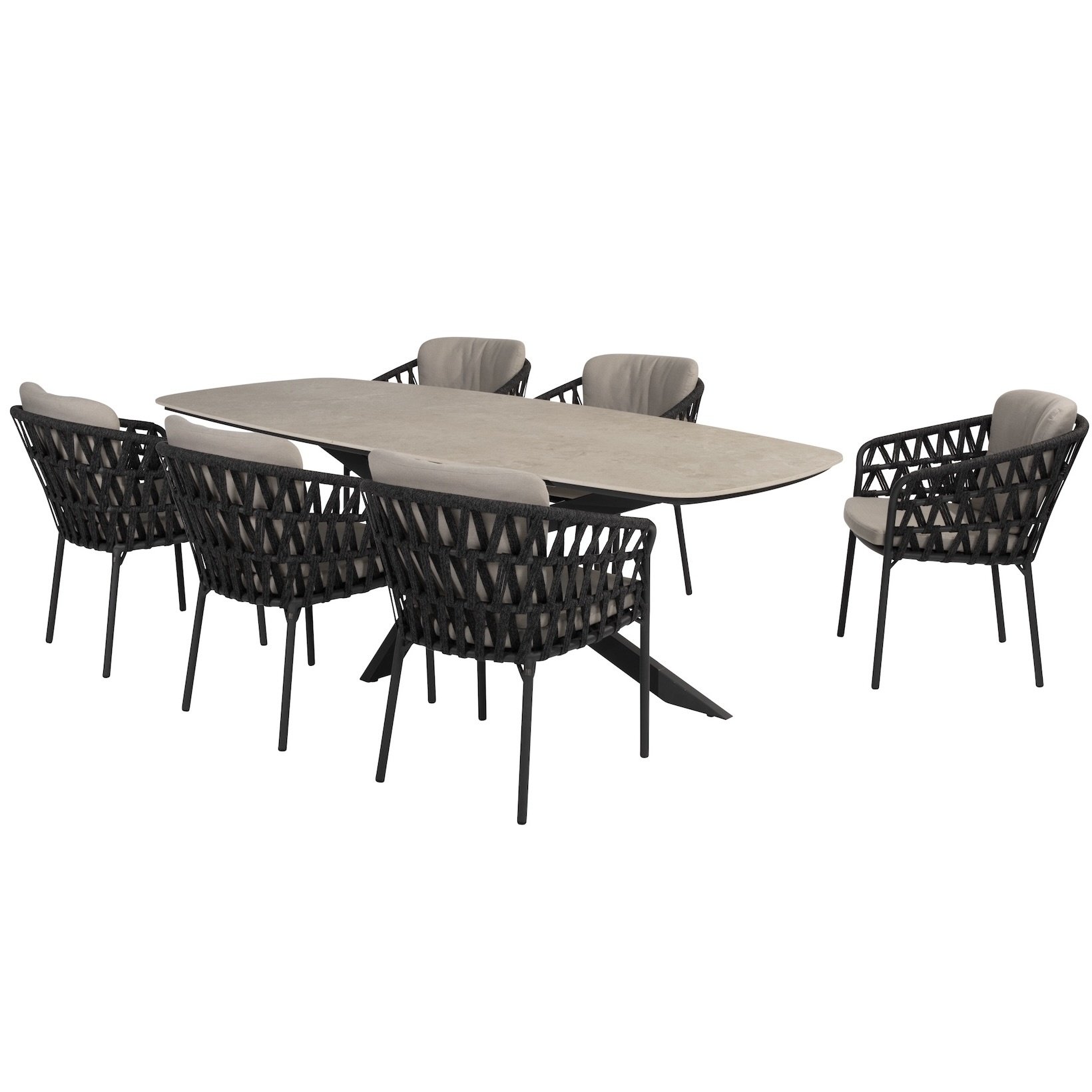 Taste 4SO Albareto Prado dining tuinset 240x105xH75 cm 7 delig antraciet met keramisch deens ovaal blad 