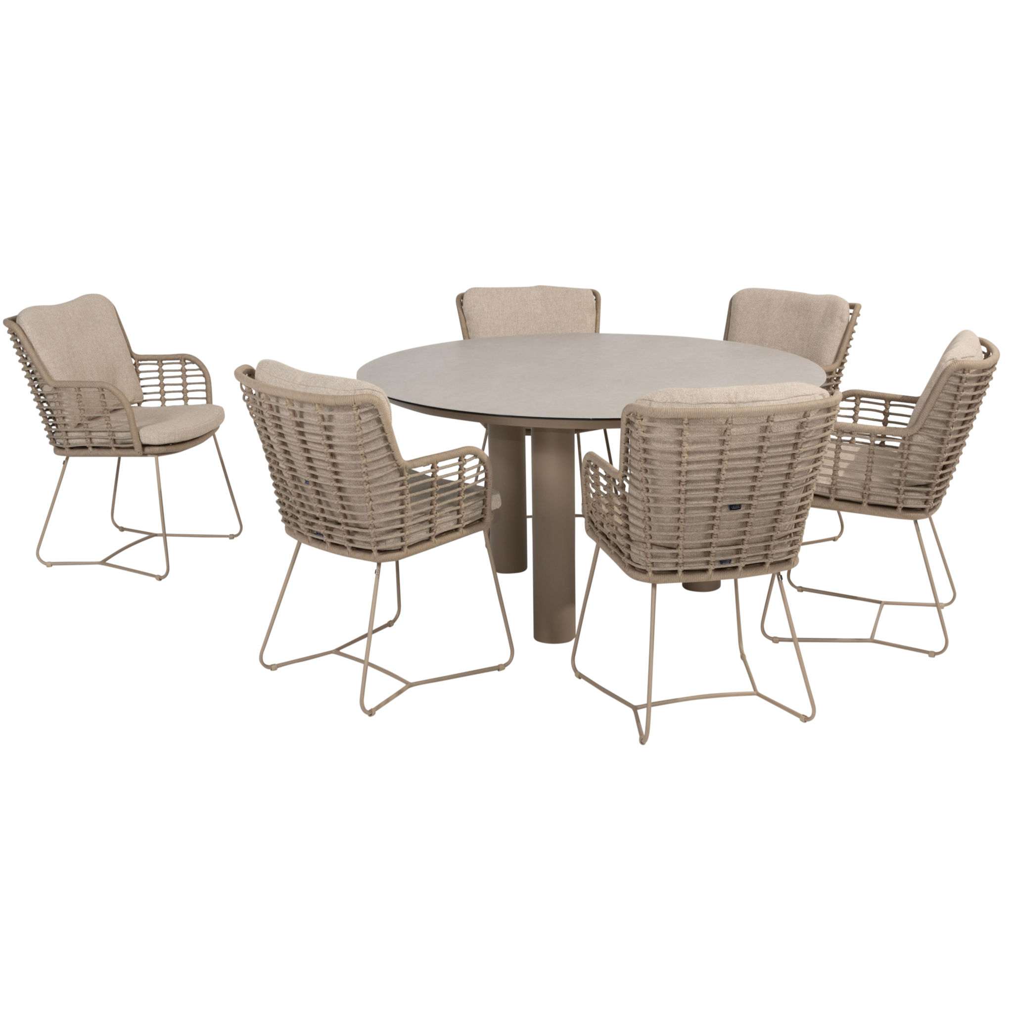 4 Seasons Outdoor Donato Fabrice dining tuinset 7 delig 160 cm rond keramiek latte 