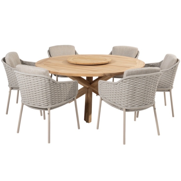 4 Seasons Outdoor Eros Prado dining tuinset 160 cm rond 7 delig latte teak 