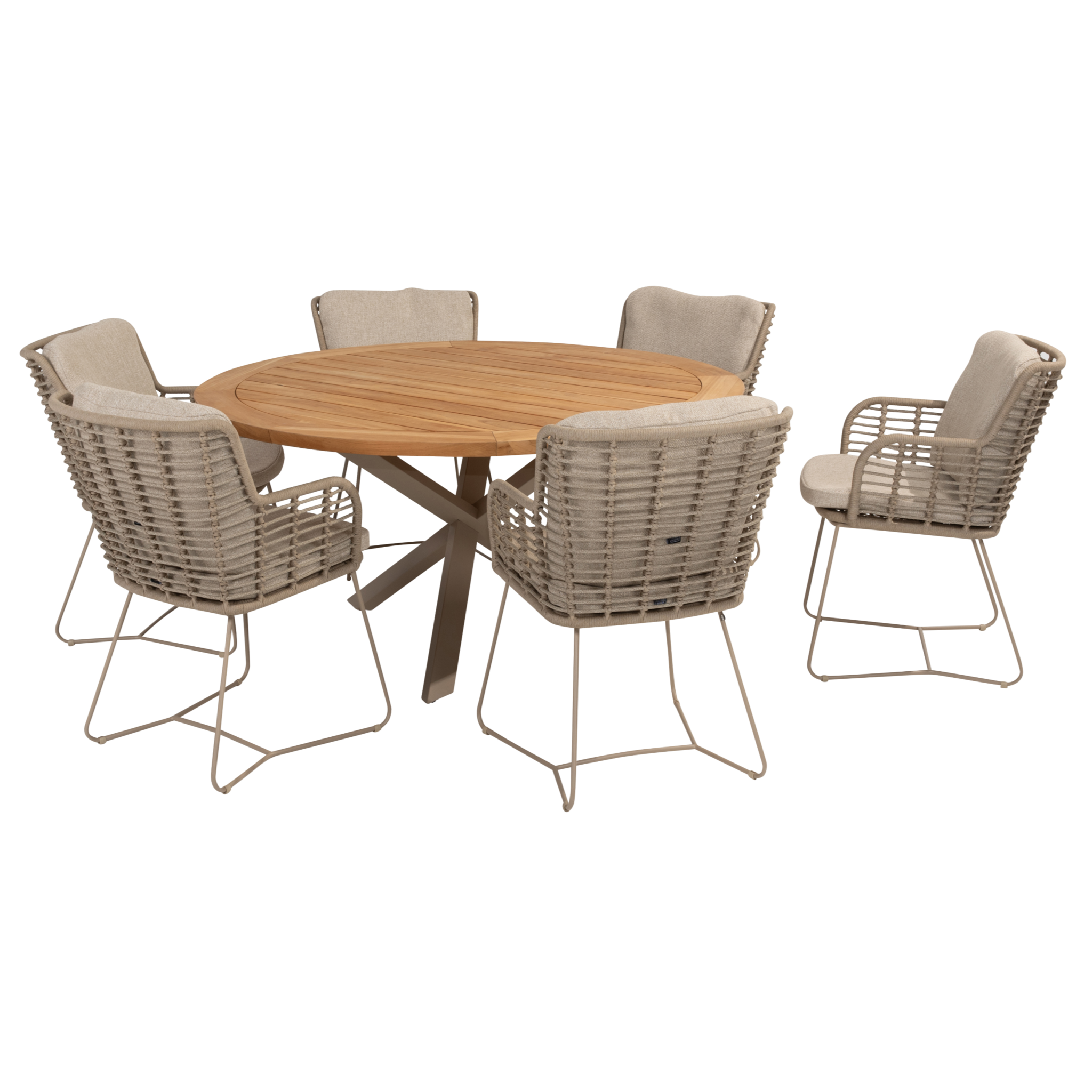 4 Seasons Outdoor Prado Fabrice dining tuinset 7 delig 160 cm rond teak latte 