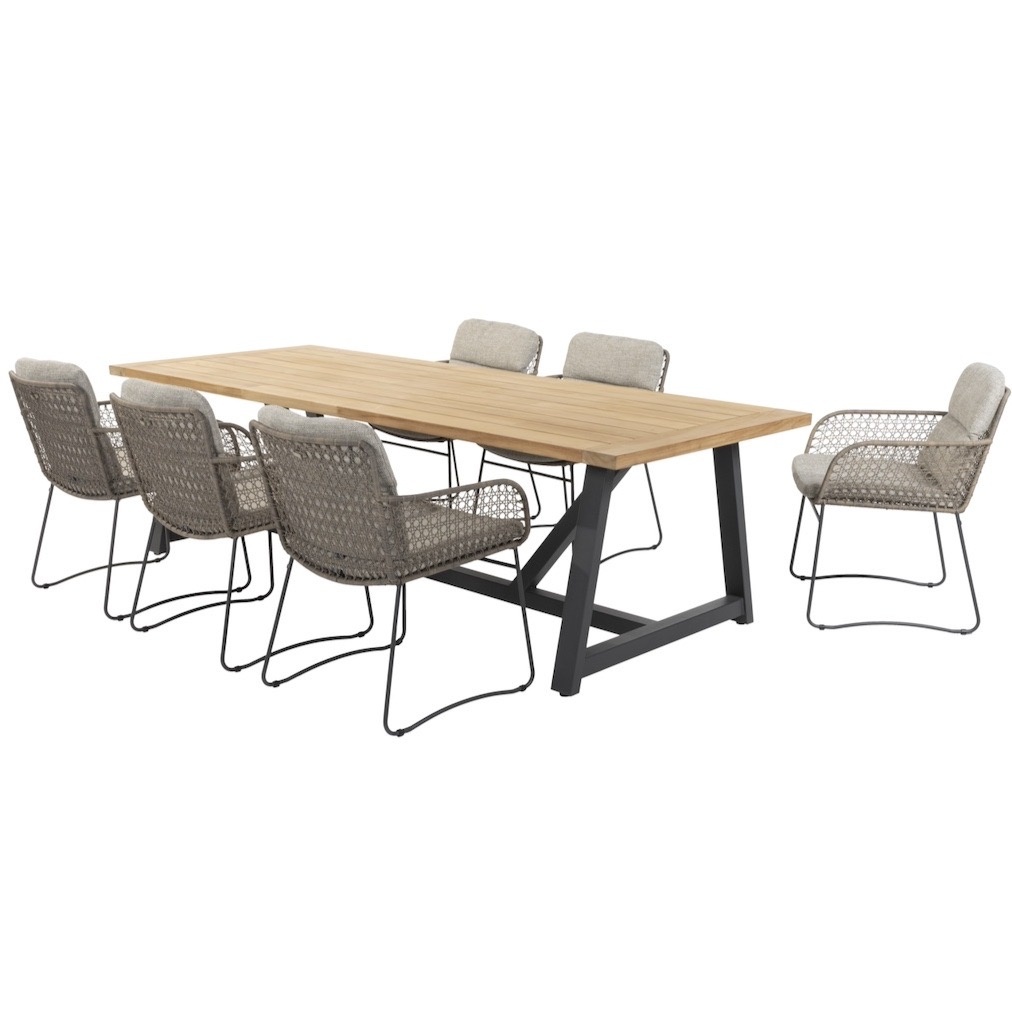 4 Seasons Outdoor Noah Aprilla dining tuinset 260x100xH75 cm 7 delig Pure 