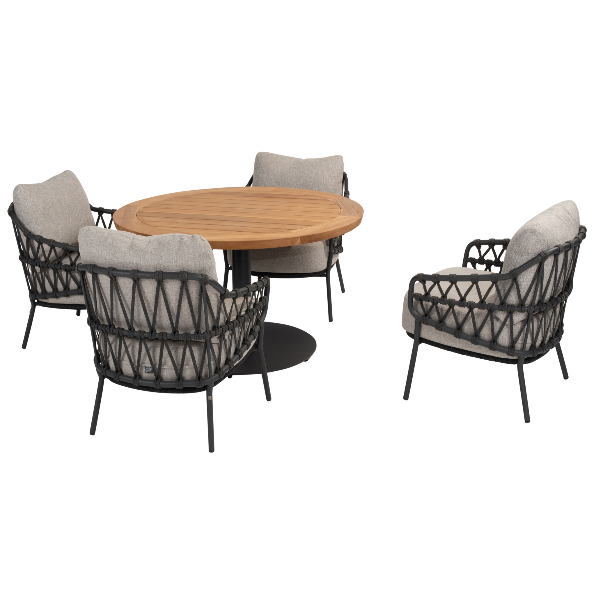 4 Seasons Outdoor Saba Calpi low dining tuinset 5 delig 130 cm rond teak antraciet 