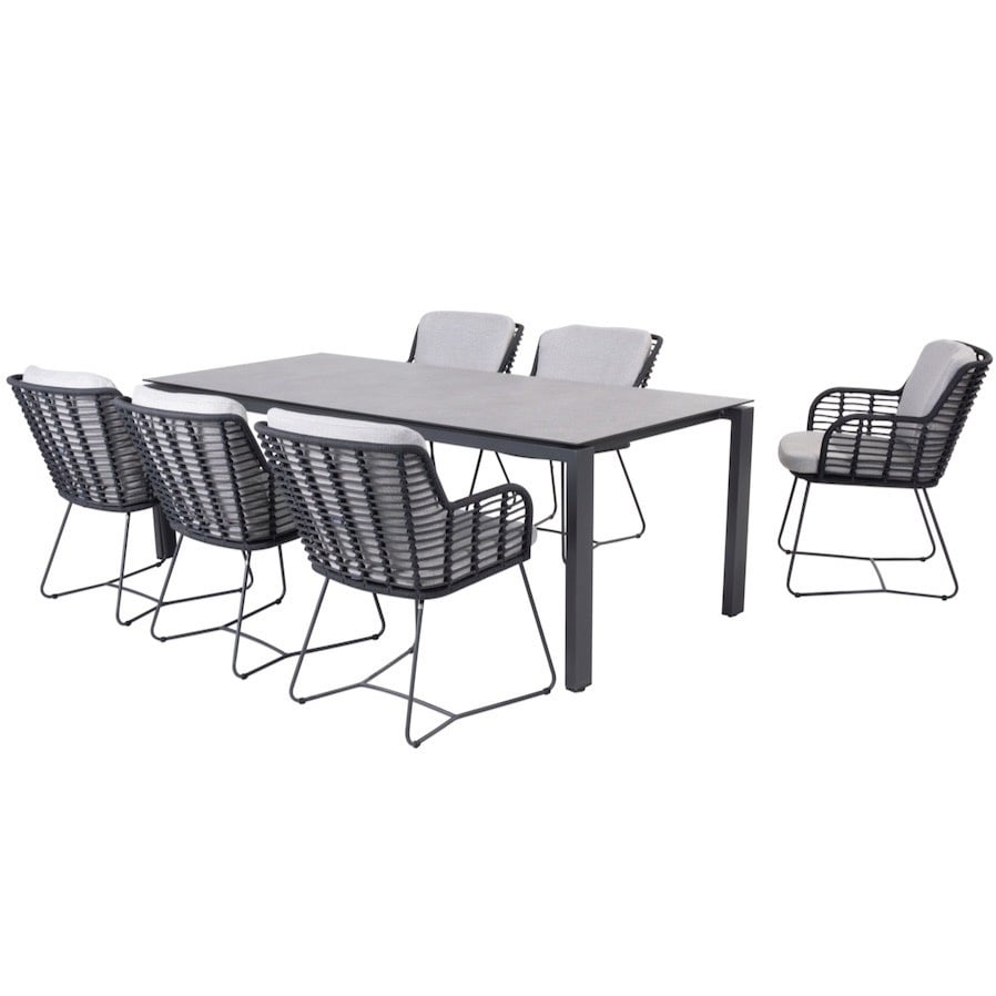 4 Seasons Outdoor Fabrice Goa dining tuinset 220x95xH75 cm 7 delig donkergrijs 