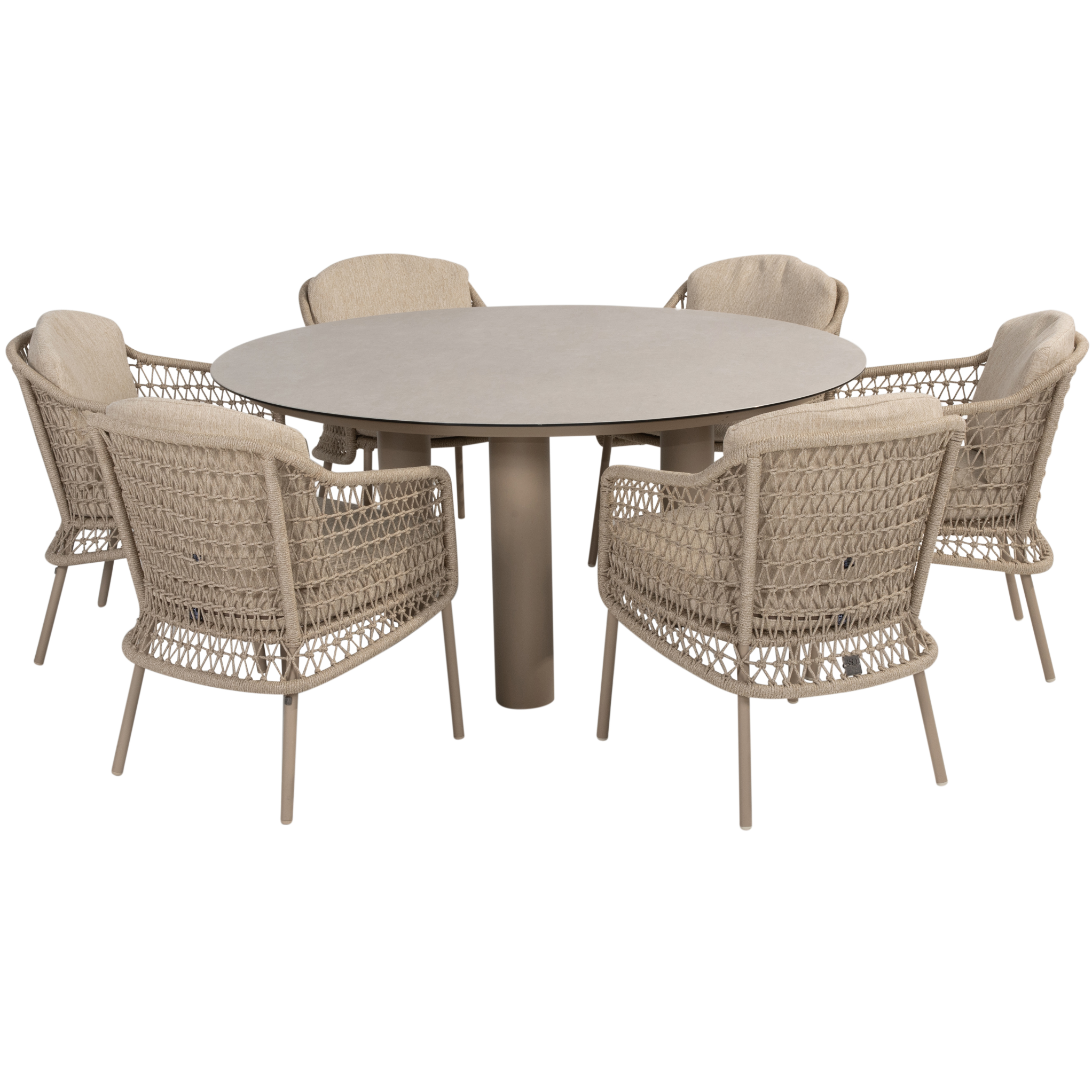4 Seasons Outdoor Donato Puccini dining tuinset 7 delig 160 cm rond keramiek latte 
