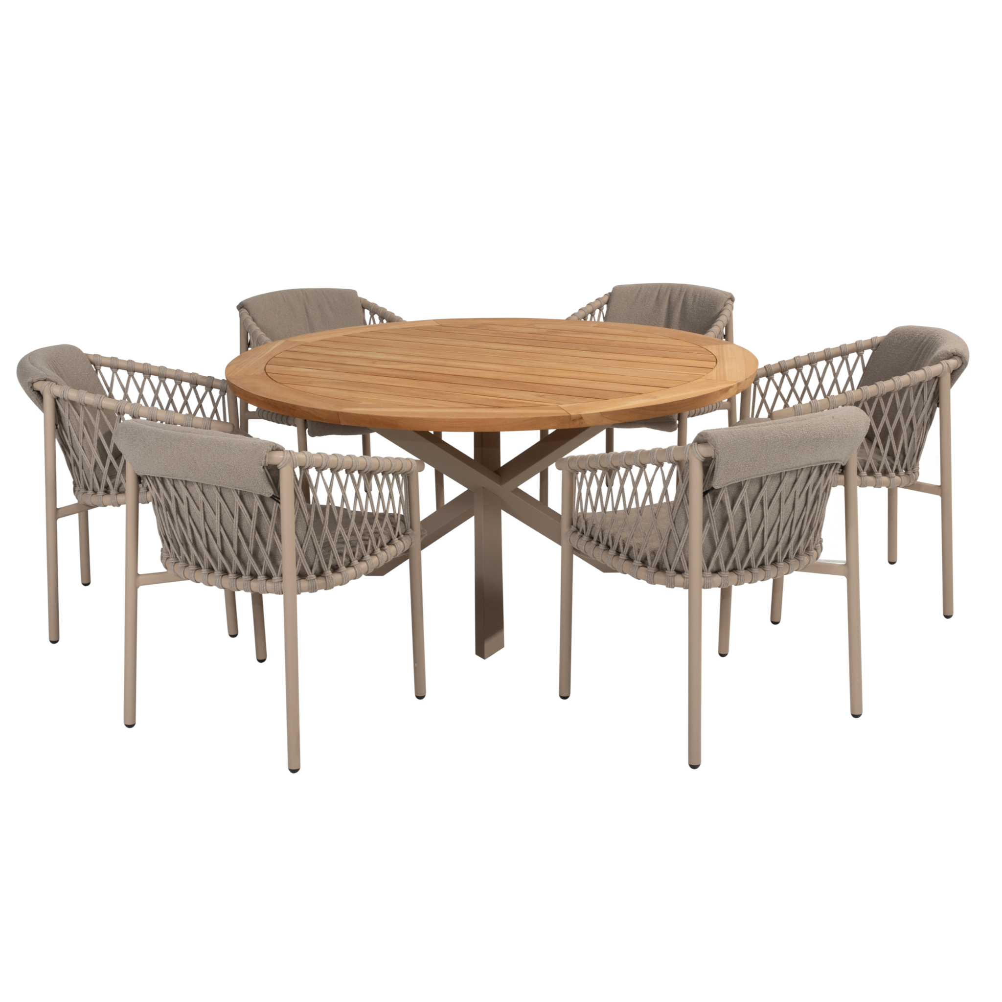 4 Seasons Outdoor Prado Allora dining tuinset 160 cm rond 7 delig latte teak 