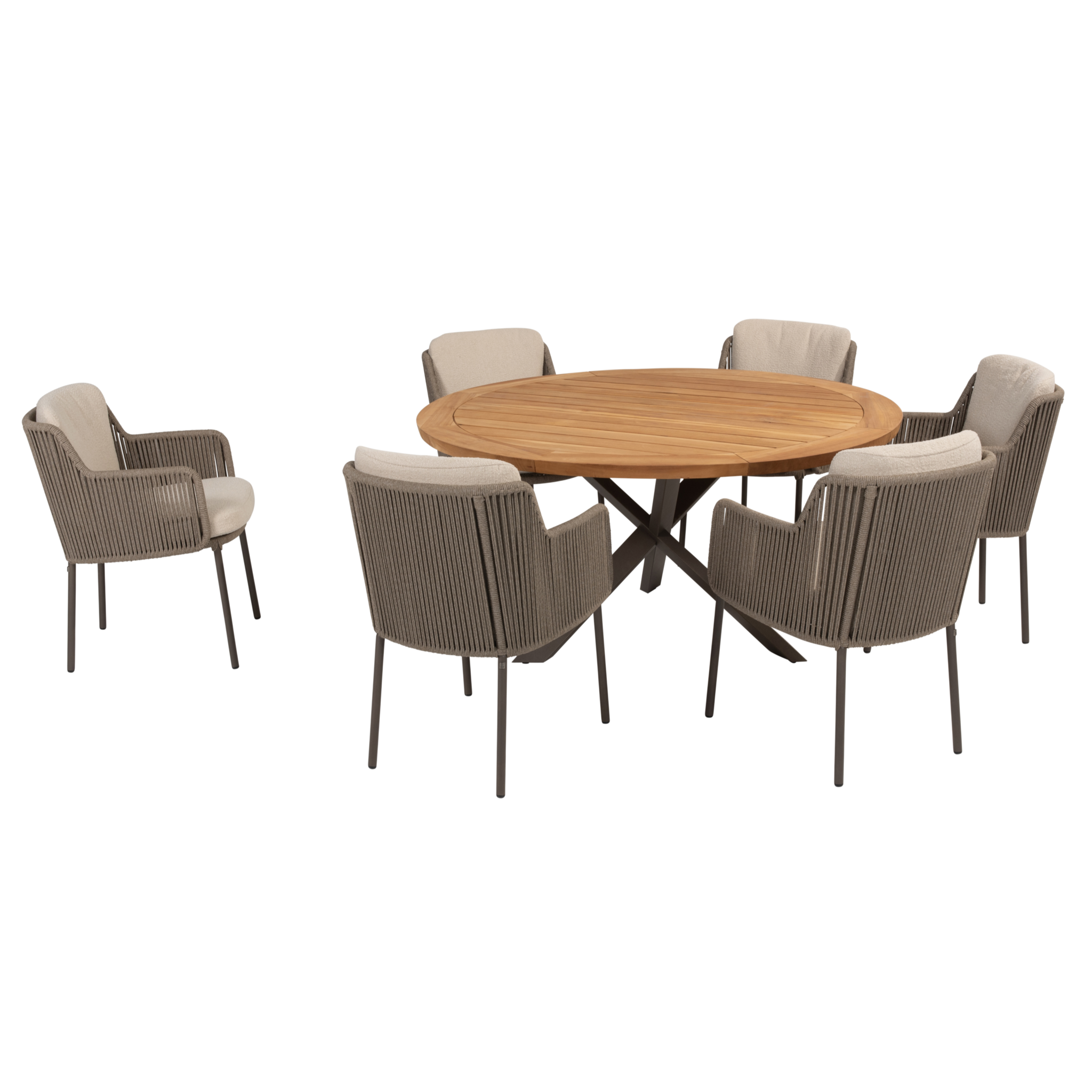 4 Seasons Outdoor Prado Bernini dining set 160 cm rond 7 delig teak terre 