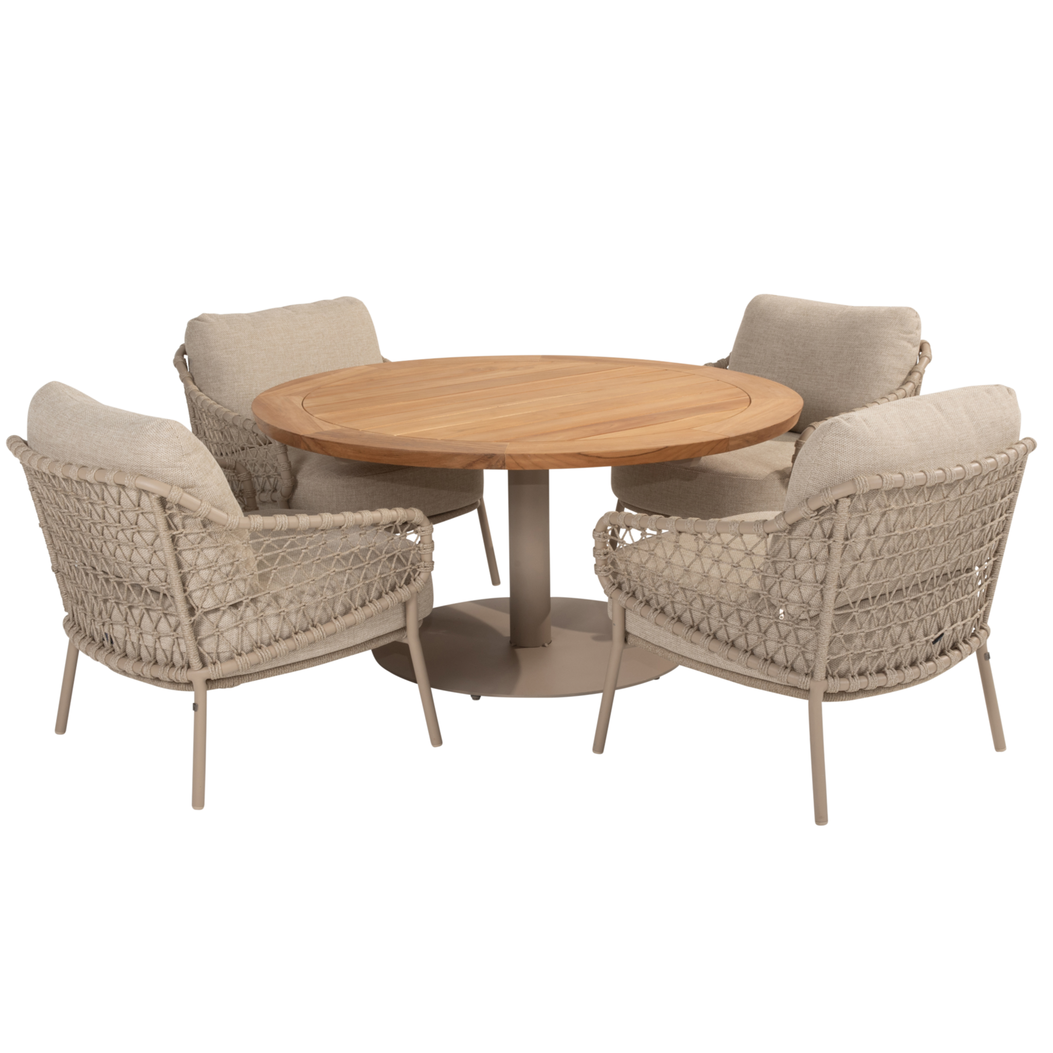 4 Seasons Outdoor Saba Sardinia low dining tuinset 5 delig 130 cm rond teak latte 