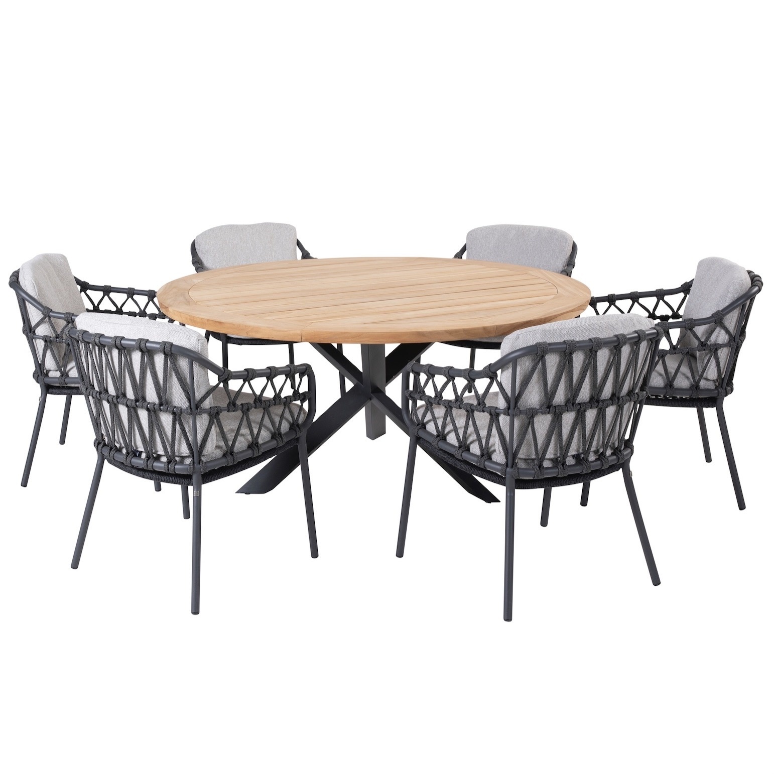 4 Seasons Outdoor Prado Calpi dining tuinset 160 cm rond 7 delig rope teak 