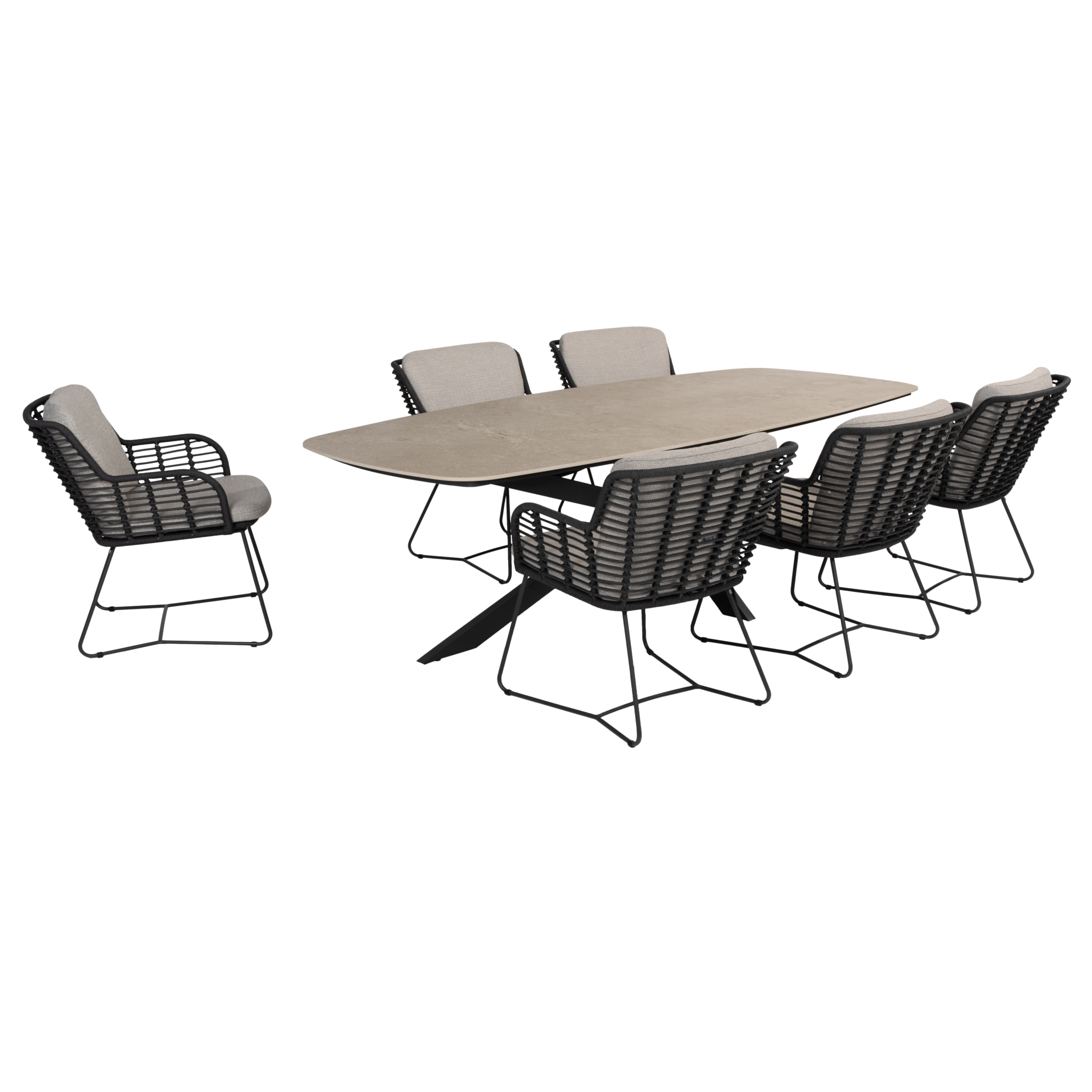 4 Seasons Outdoor Prado Fabrice barrel dining tuinset 7 delig 240x105xH75 cm keramiek antraciet 