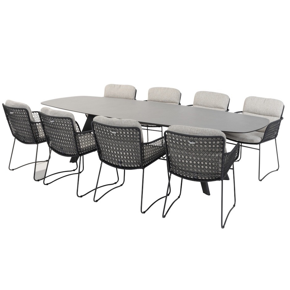 4 Seasons Outdoor Montana Aprilla dining tuinset 280x113xH75 cm 9 delig ovaal HPL antraciet 