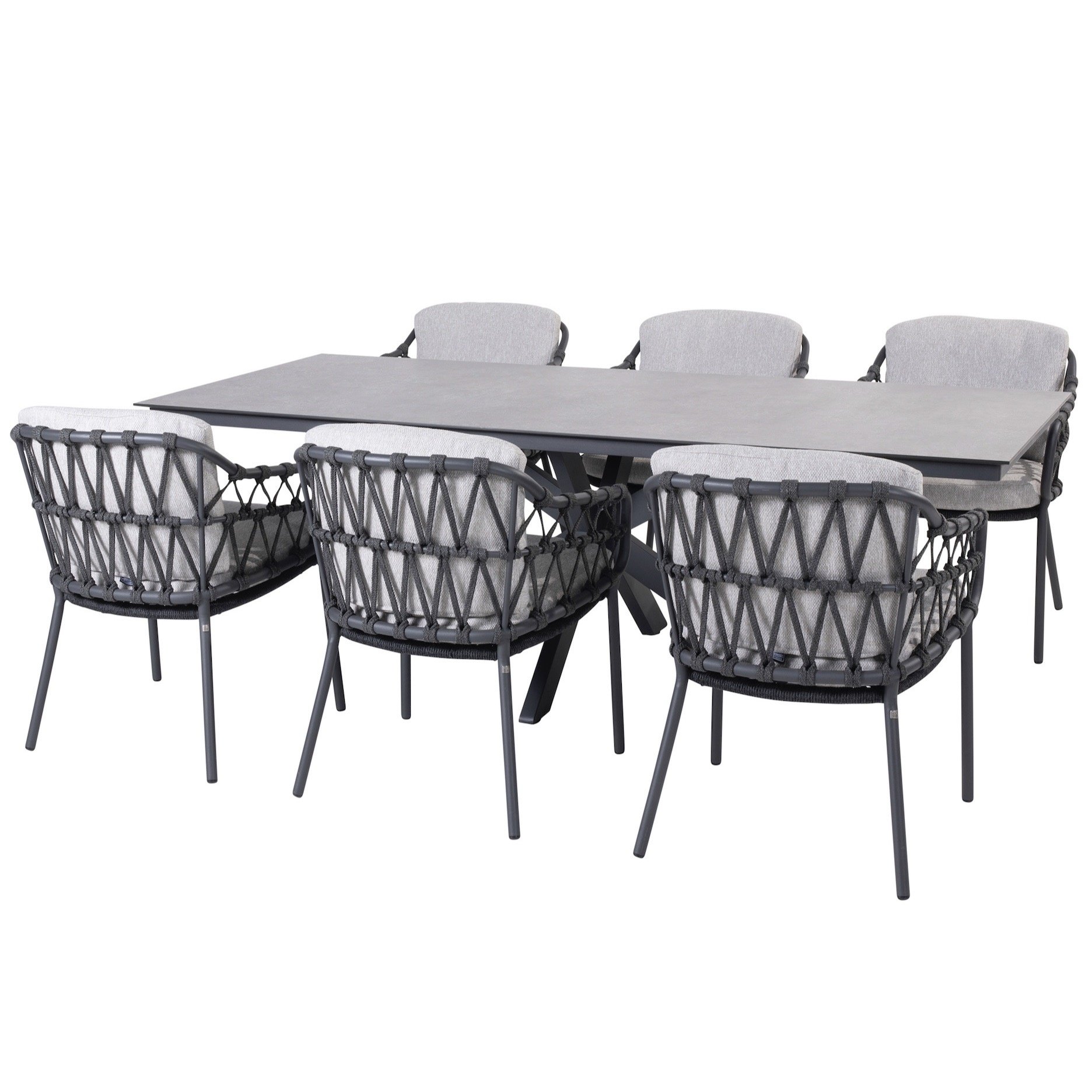 4 Seasons Outdoor Minerva Calpi dining tuinset 220x95xH75 cm 7 delig antraciet rope  