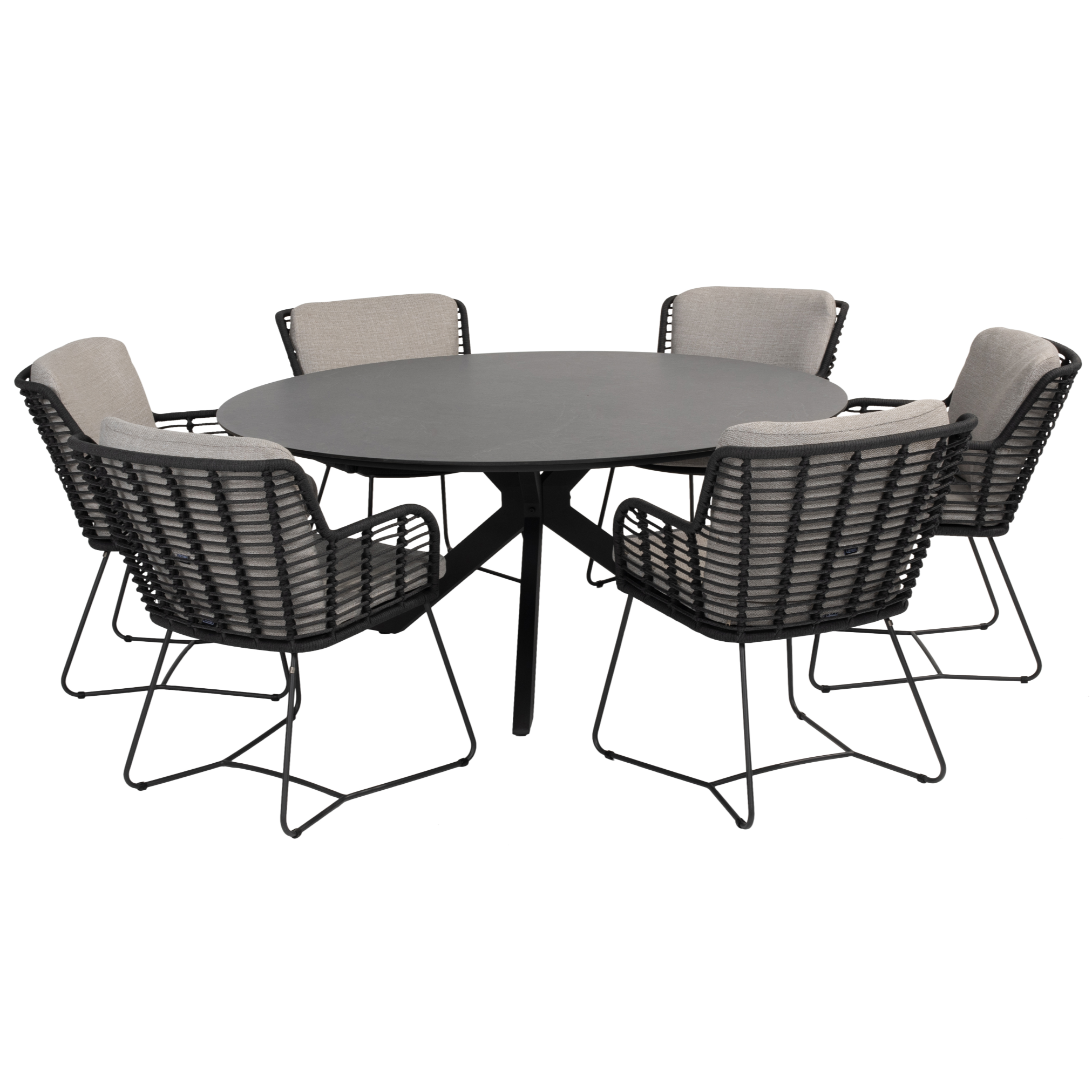 4 Seasons Outdoor Locarno Fabrice dining tuinset 160 cm rond 7 delig HPL Antraciet 