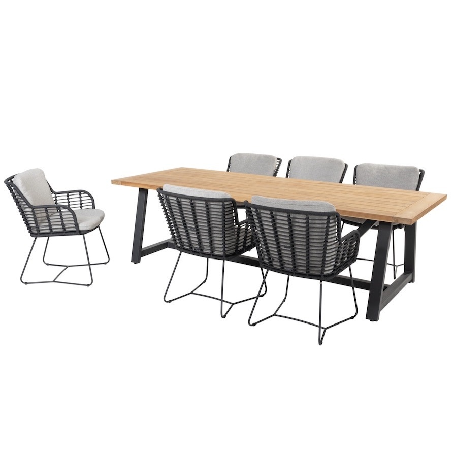 4 Seasons Outdoor Noah Fabrice dining tuinset 260x100xH75 cm 7 delig teak antraciet 