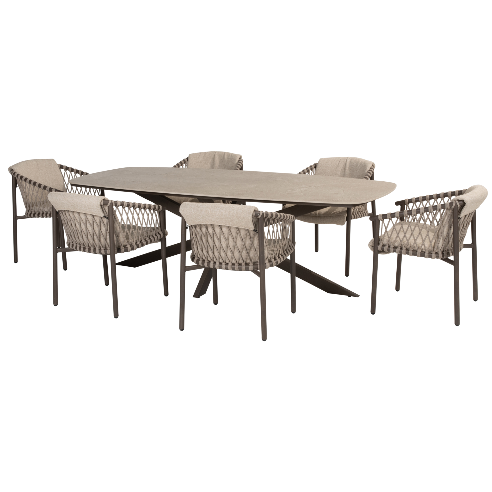 4 Seasons Outdoor Prado Allora dining tuinset 240x105xH75 cm 7 delig keramiek barrel terre 