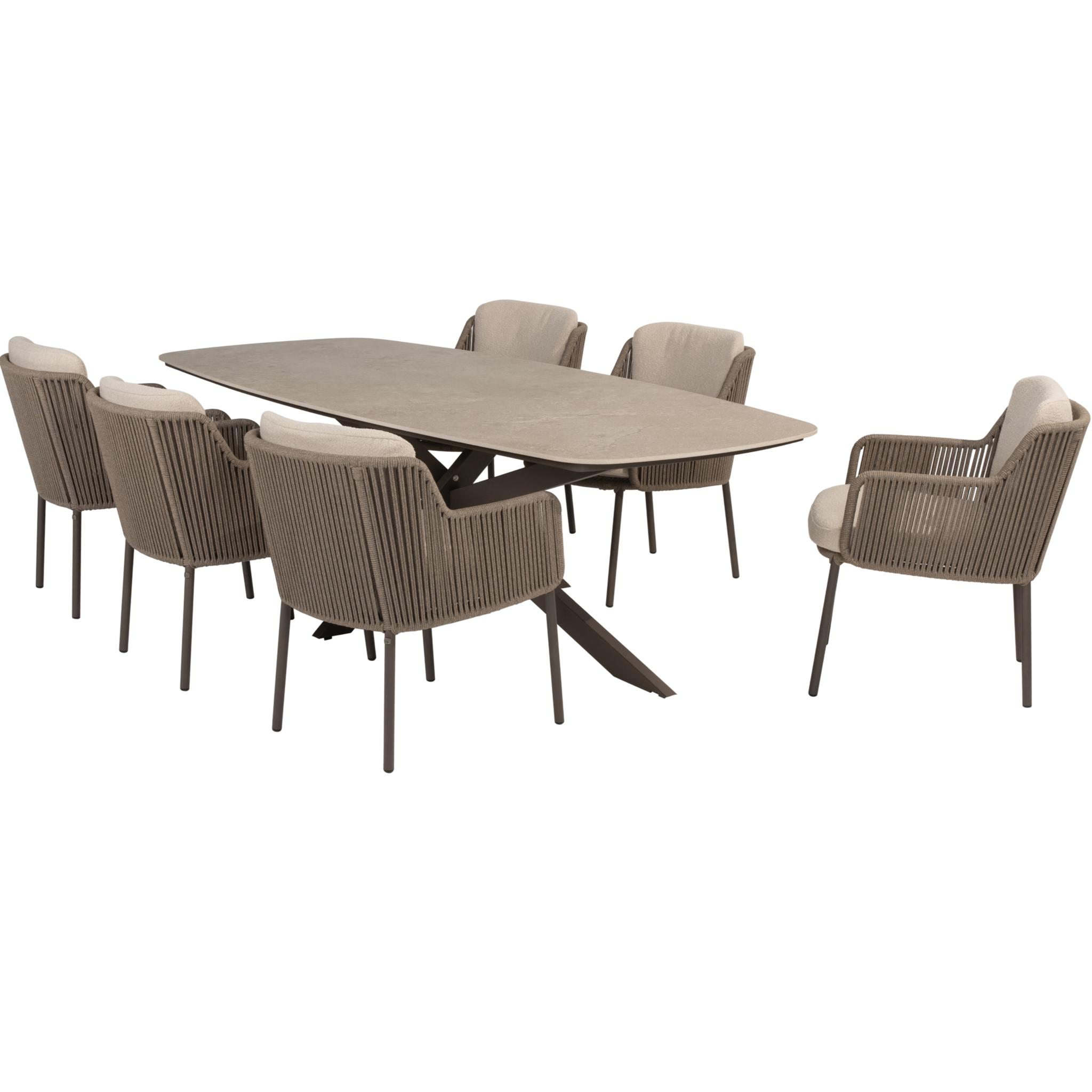 4 Seasons Outdoor Prado Bernini dining tuinset 240x105xH75 cm 7 delig keramiek barrel terre 