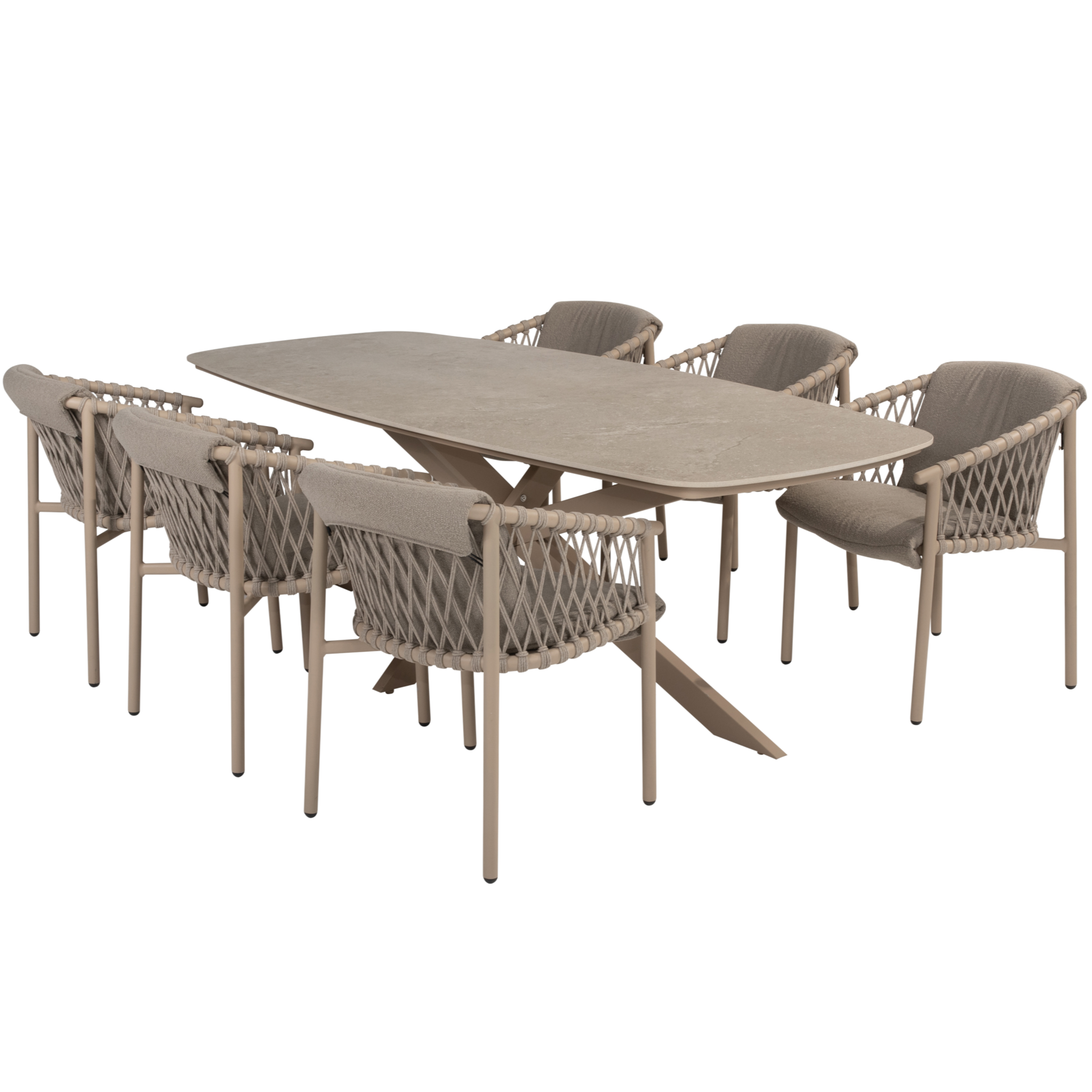 4 Seasons Outdoor Prado Allora dining tuinset 240x105xH75 cm 7 delig keramiek barrel latte 