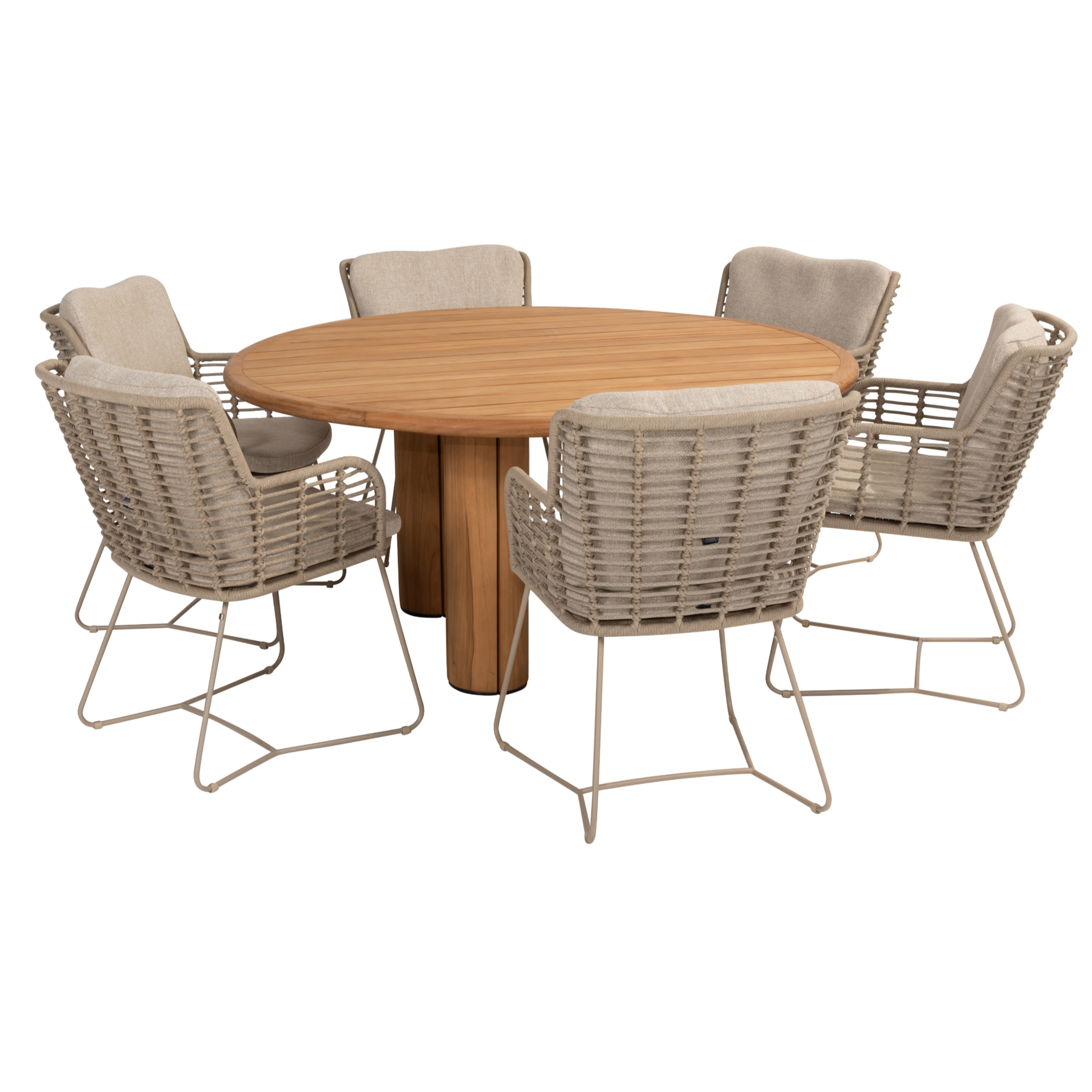 4 Seasons Outdoor Corsica Fabrice dining tuinset 7 delig 160 cm rond teak latte 