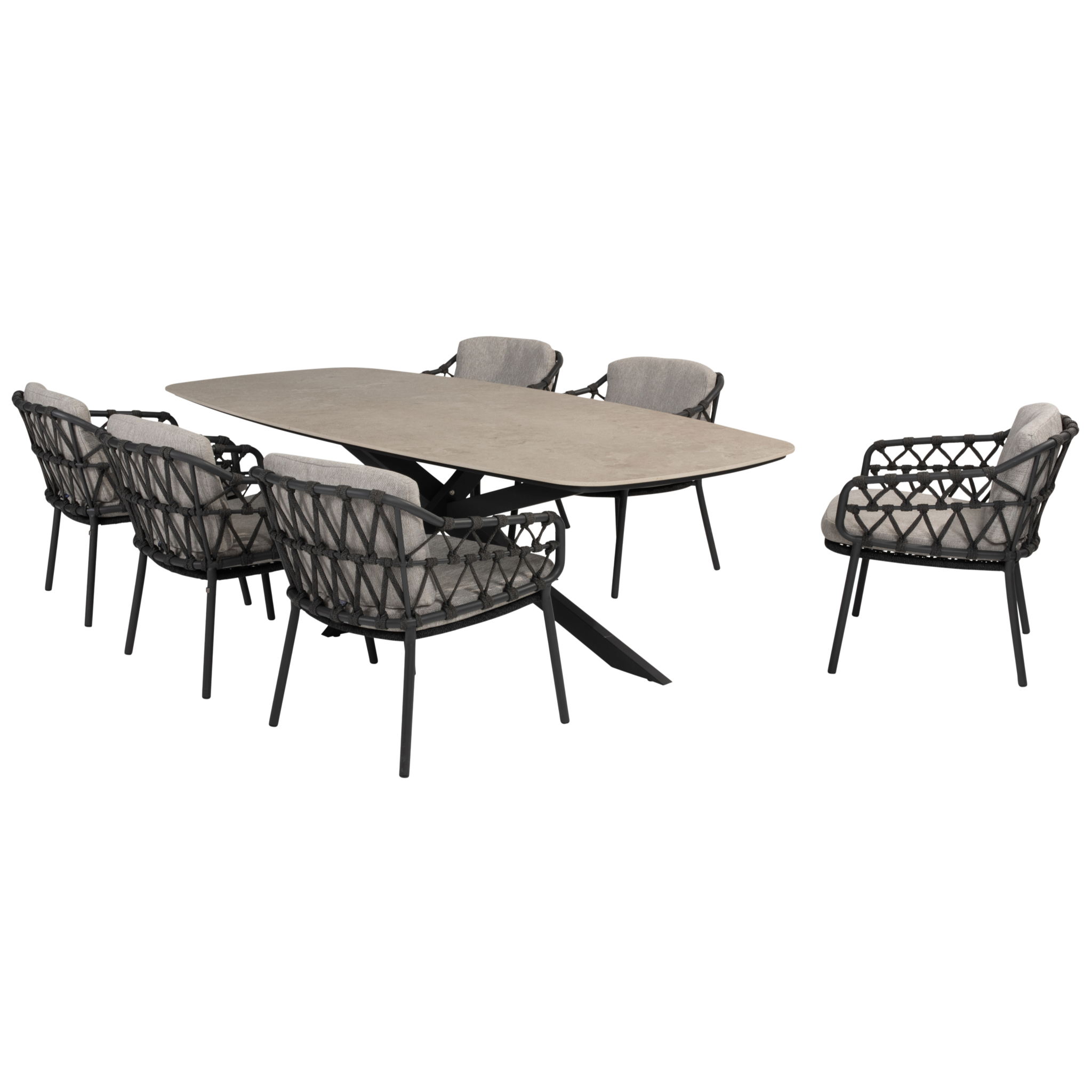 4 Seasons Outdoor Prado Calpi barrel dining tuinset 7 delig 240x105xH75 cm keramiek antraciet 