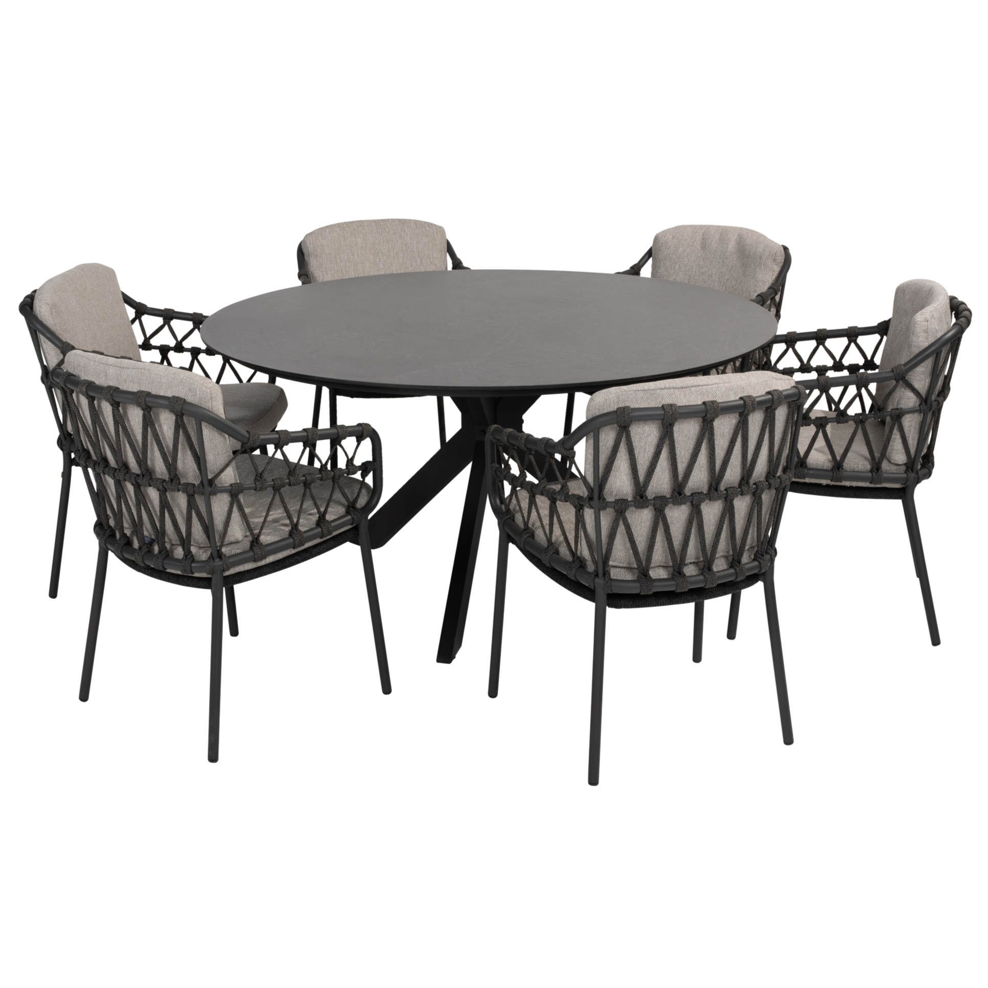 4 Seasons Outdoor Calpi Locarno dining tuinset 160 cm rond 7 delig HPL Antraciet 