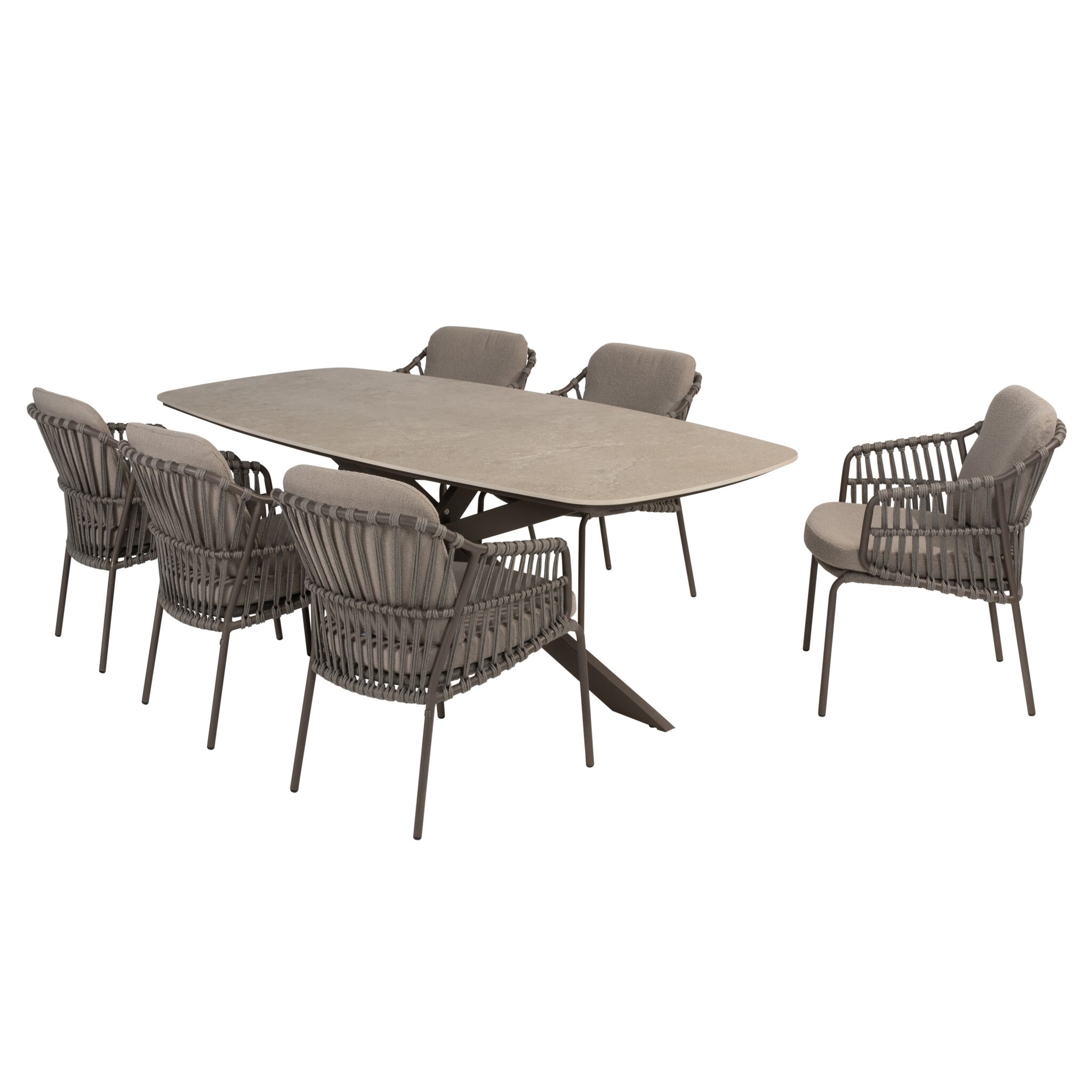 4 Seasons Outdoor Prado Capalbio dining tuinset barrel 240x105xH75 cm 7 delig keramiek terre 