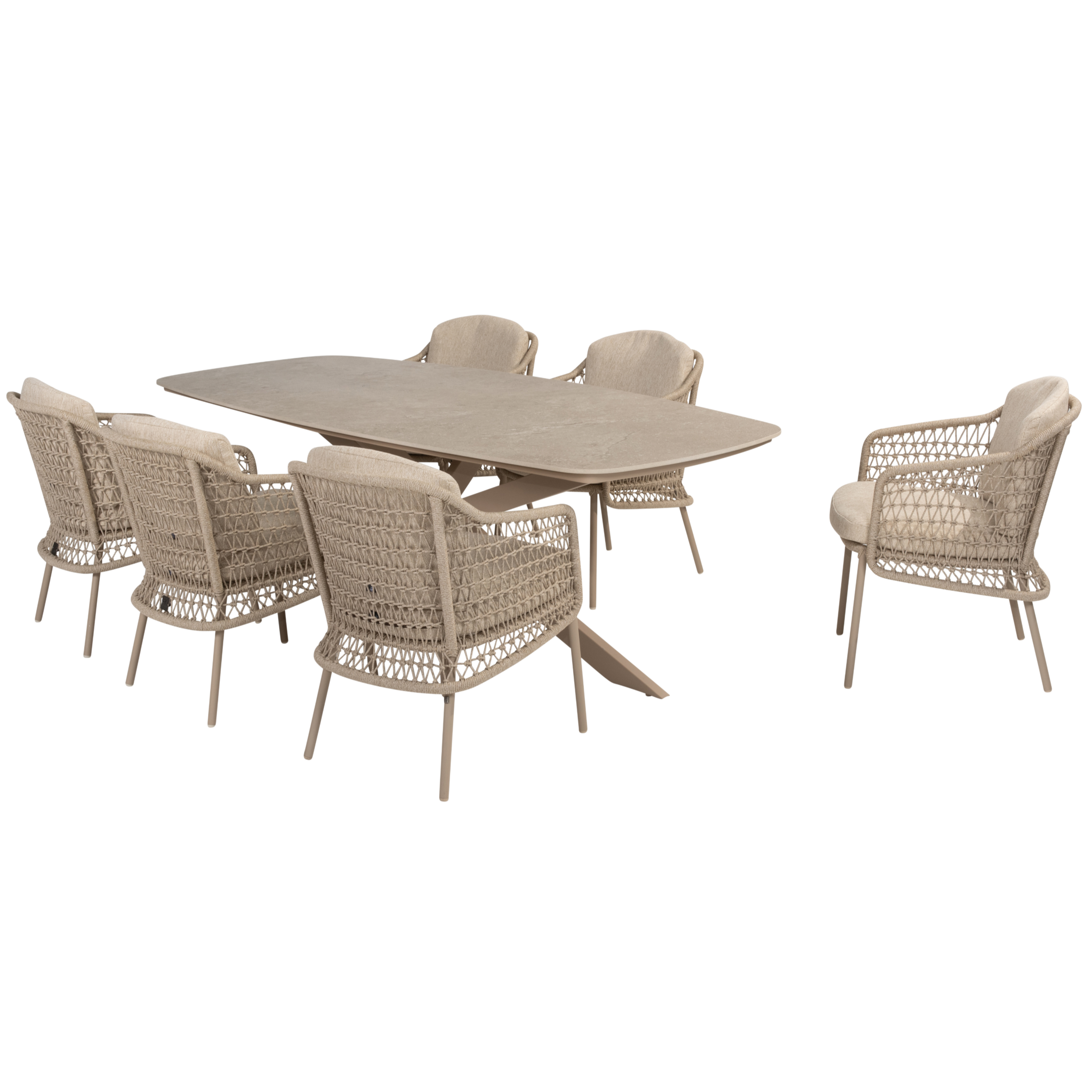 4 Seasons Outdoor Prado Puccini barrel dining tuinset 7 delig 240x105xH75 cm keramiek latte 
