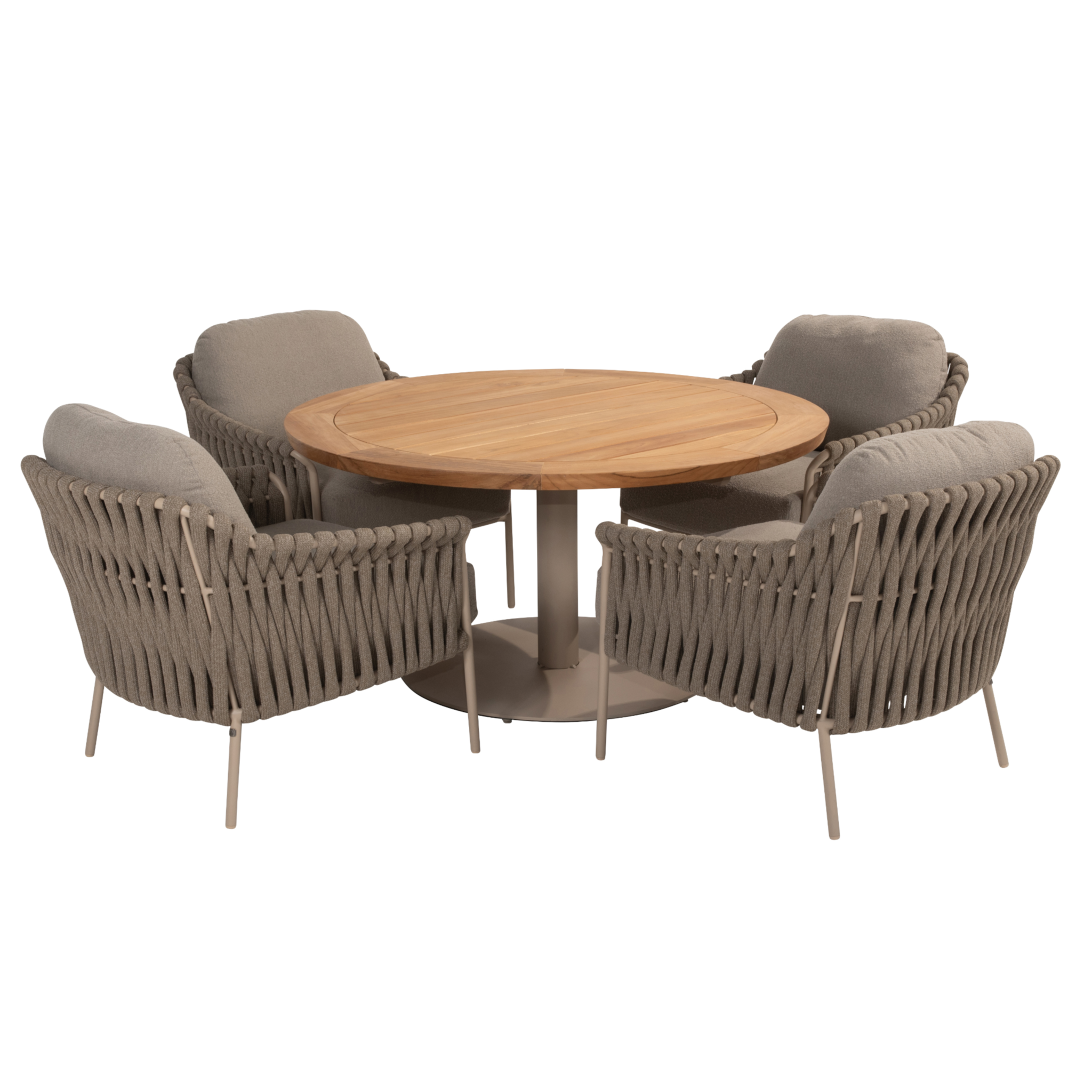 4 Seasons Outdoor Saba Comino low dining set 130 cm rond 5 delig teak latte 