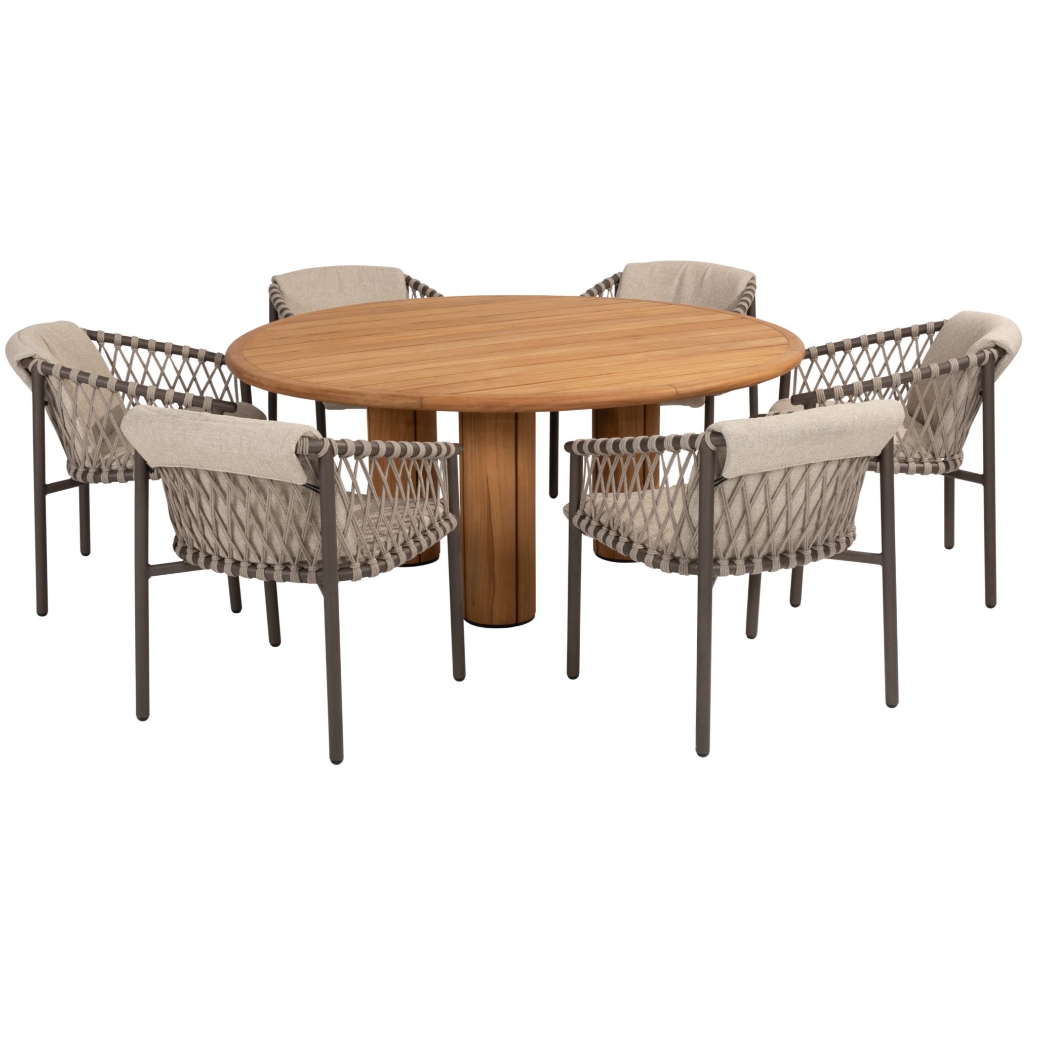 4 Seasons Outdoor Corsica Allora dining tuinset 160xH75 cm rond 7 delig teak terre 