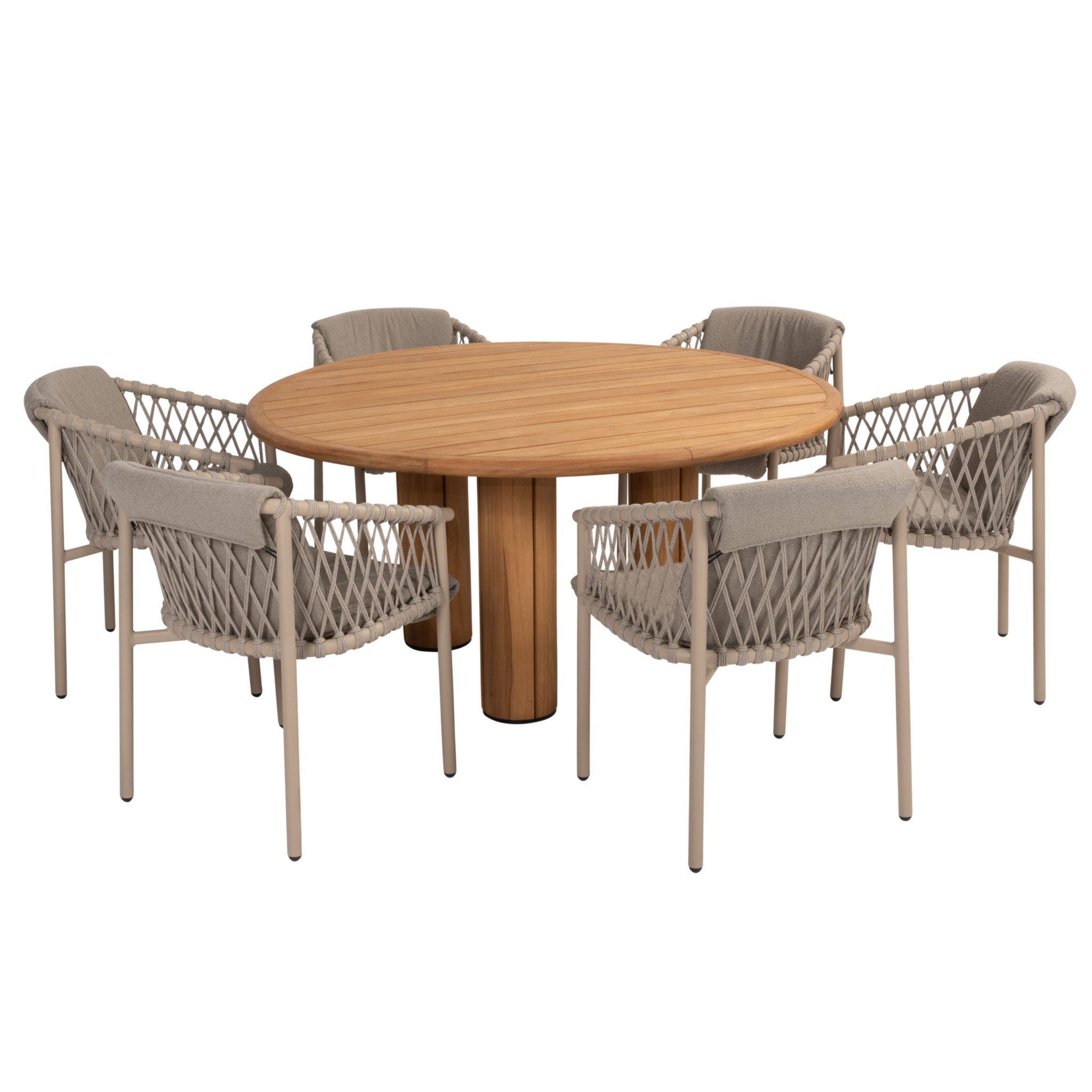 4 Seasons Outdoor Corsica Allora dining tuinset 160xH75 cm rond 7 delig teak latte 